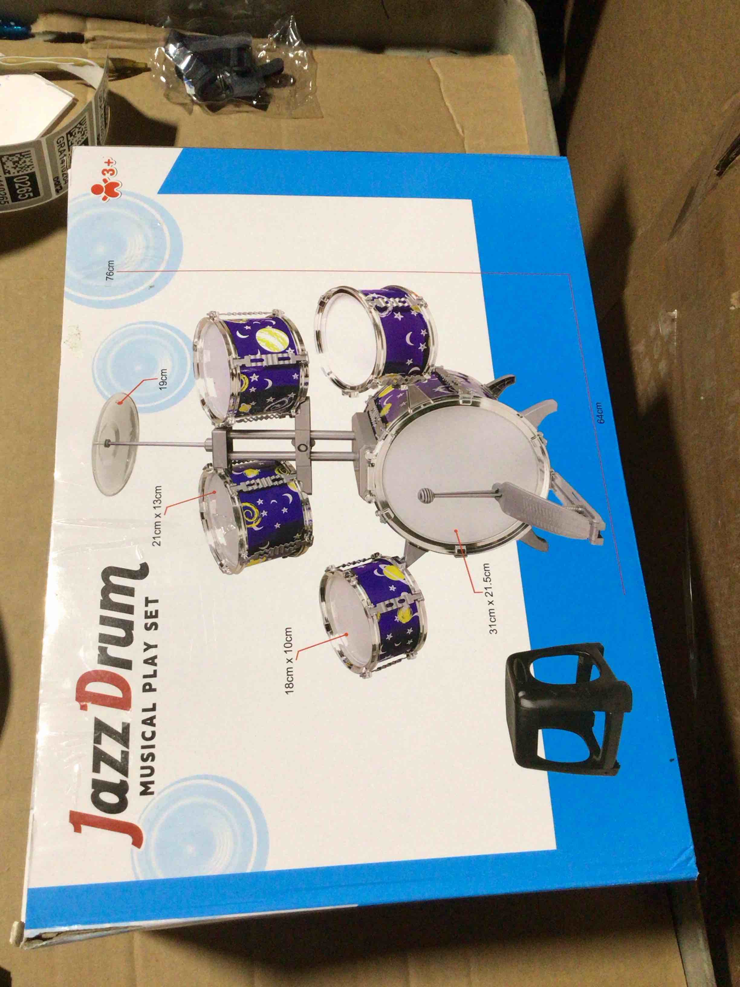 Condition photo showing New/Like New for M SANMERSEN Upgraded Kids Jazz Drum Set Toddler Toy Drum Set with Stool, Plastic Rock Jazz Drum Kit Musical Toys Gift for Boys Girls 1-3 3-5 Blue
