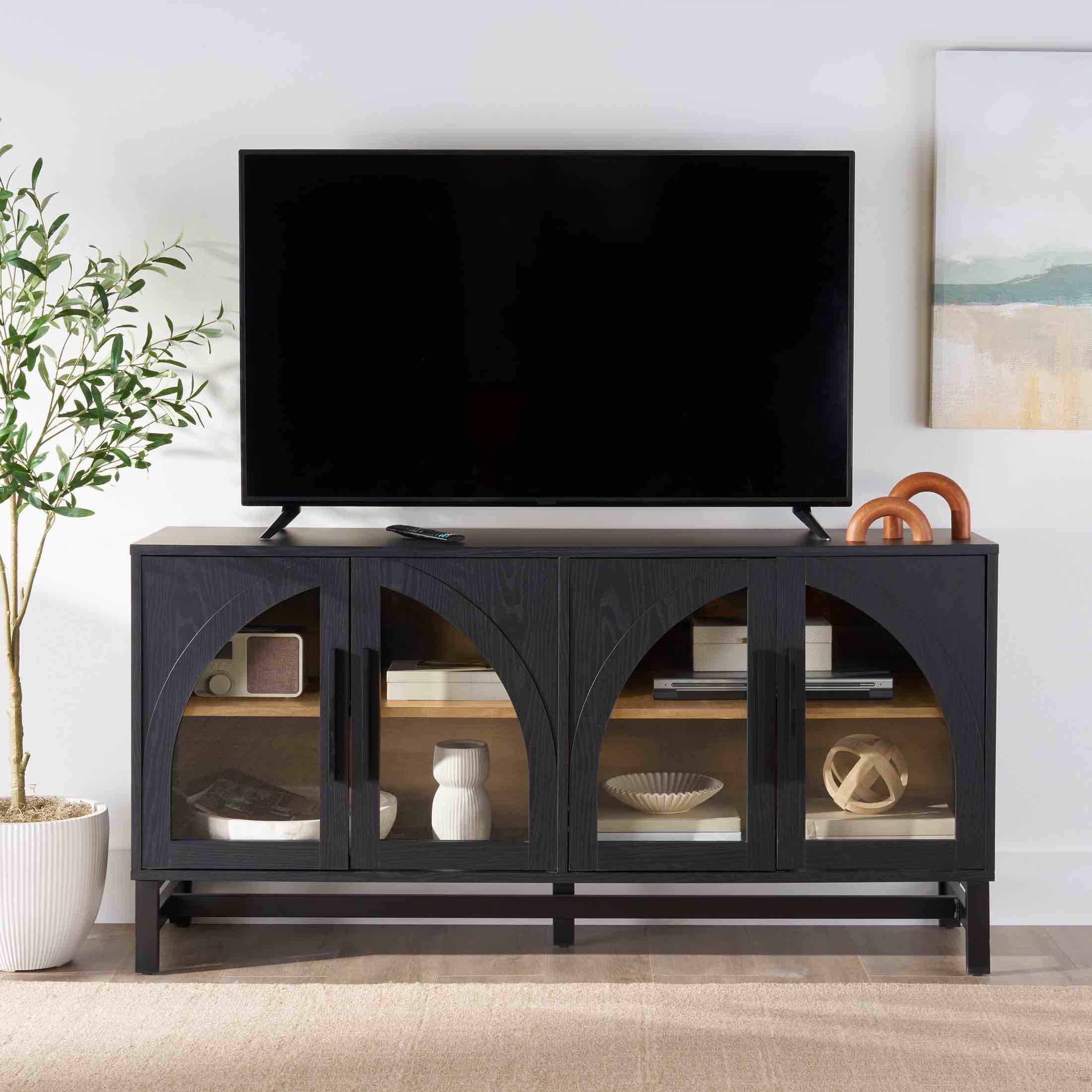 Better Homes & Gardens Juliet Arch TV Stand for TVs up to 65", Black Wood Finish