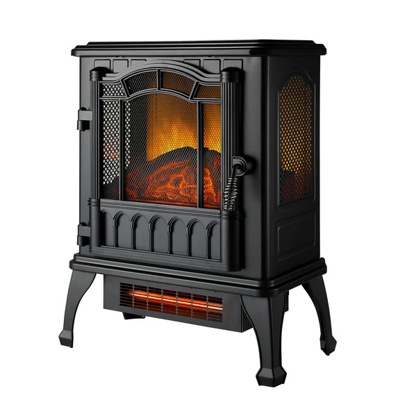 mainstays new 2-setting 3d electric stove heater with life-like flame, black