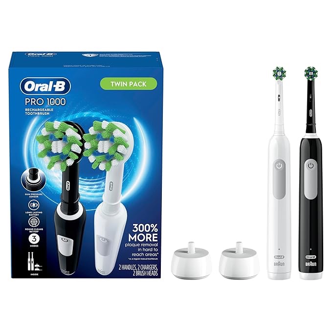 oral-b pro 1000 crossaction electric toothbrush, black and white, 2 count