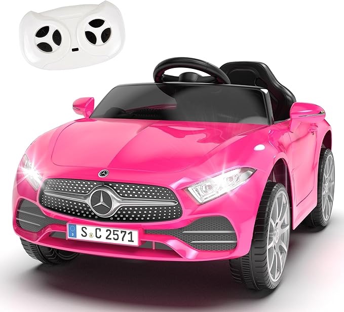 licensed mercedes-benz cls 350 12v ride on car truck for kids, ride on toys for toddlers w/parent control, spring suspension, power wheels for girls w/bluetooth, music, led lights (pink)