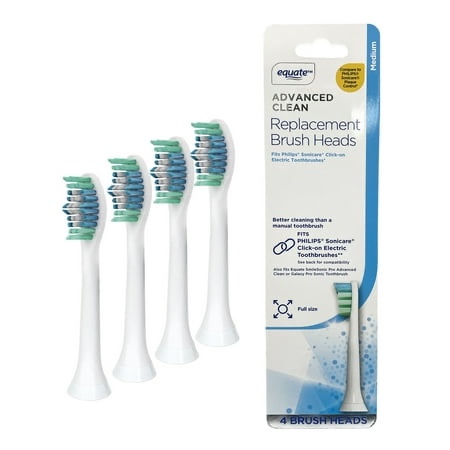 equate smilesonic pro advanced clean sonic replacement toothbrush brush heads  white  4 count