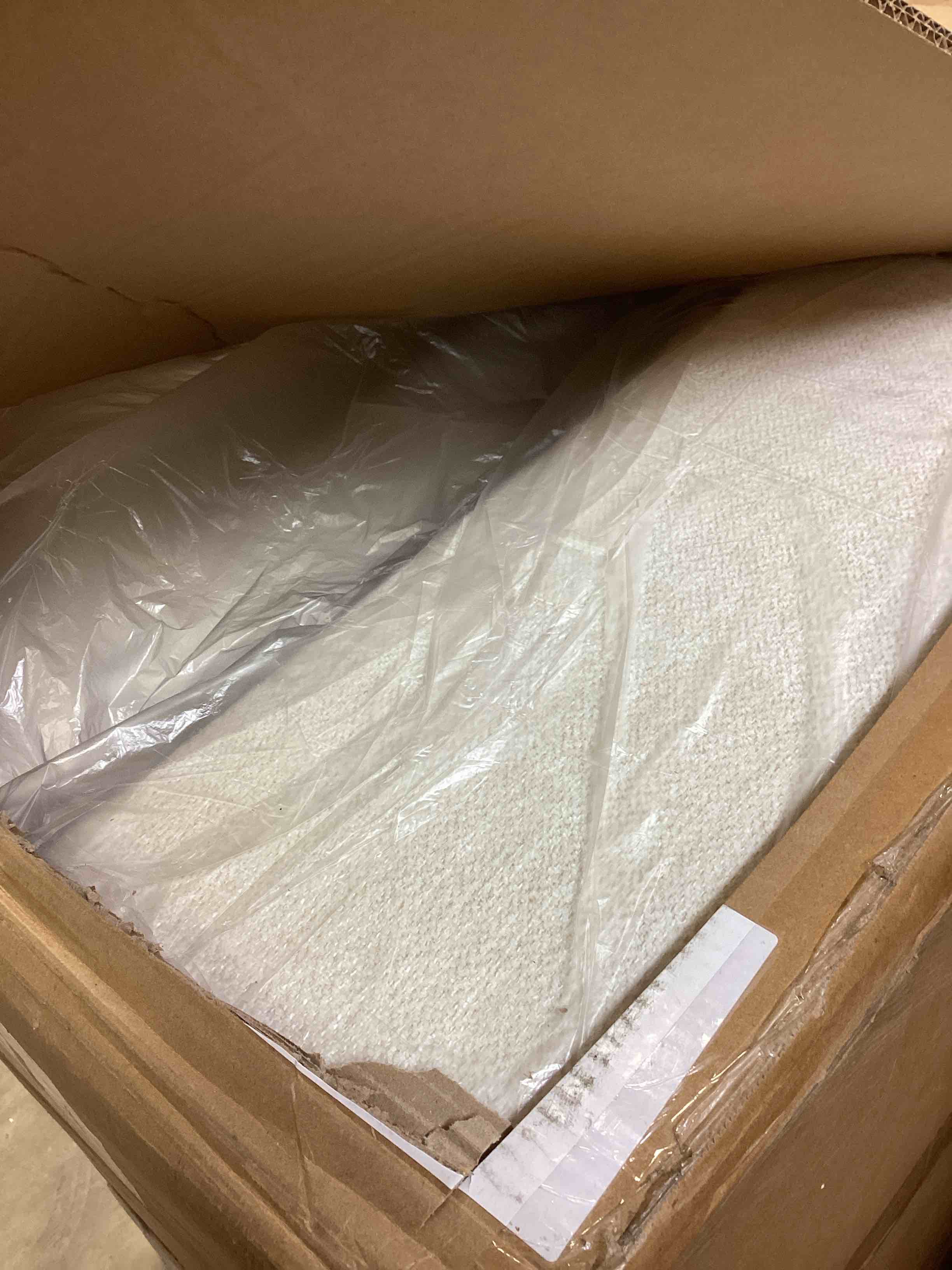 Condition photo showing As Is for (pickup 2 boxes) (incomplete box 1-3/3) Tbfit L Shaped Couch, Oversized 108" Modular Sectional Sofa with Convertible Chaise, Comfy 4 Pillows Sofa for Living Room, Cream