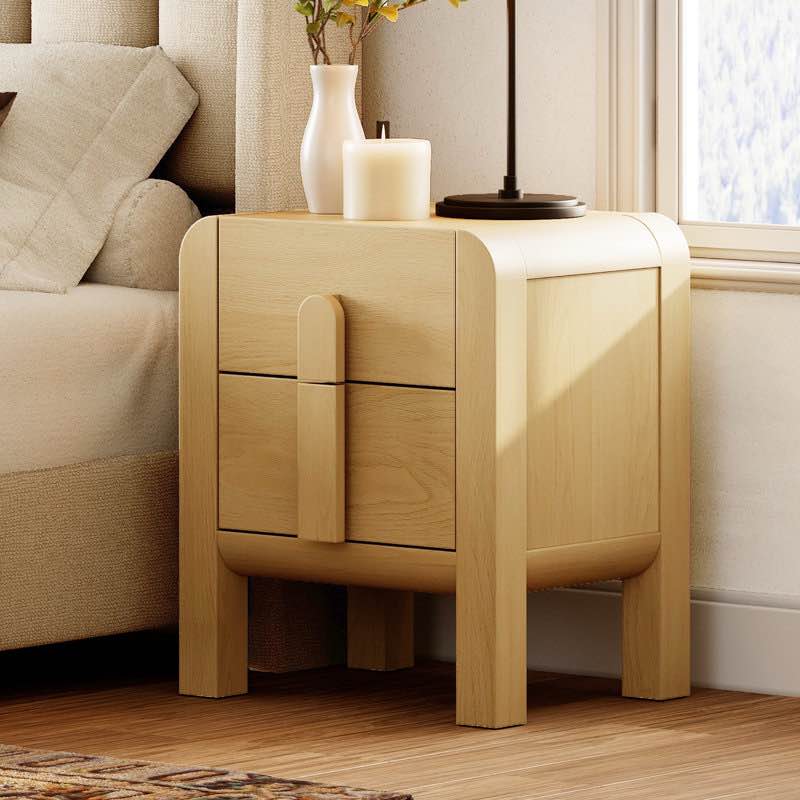 Adora Modern Wood Nightstand With 2 Drawers ,Curved Mid-Century End Table With Built-In Charging Station For Bedroom, Living Room,Entryway