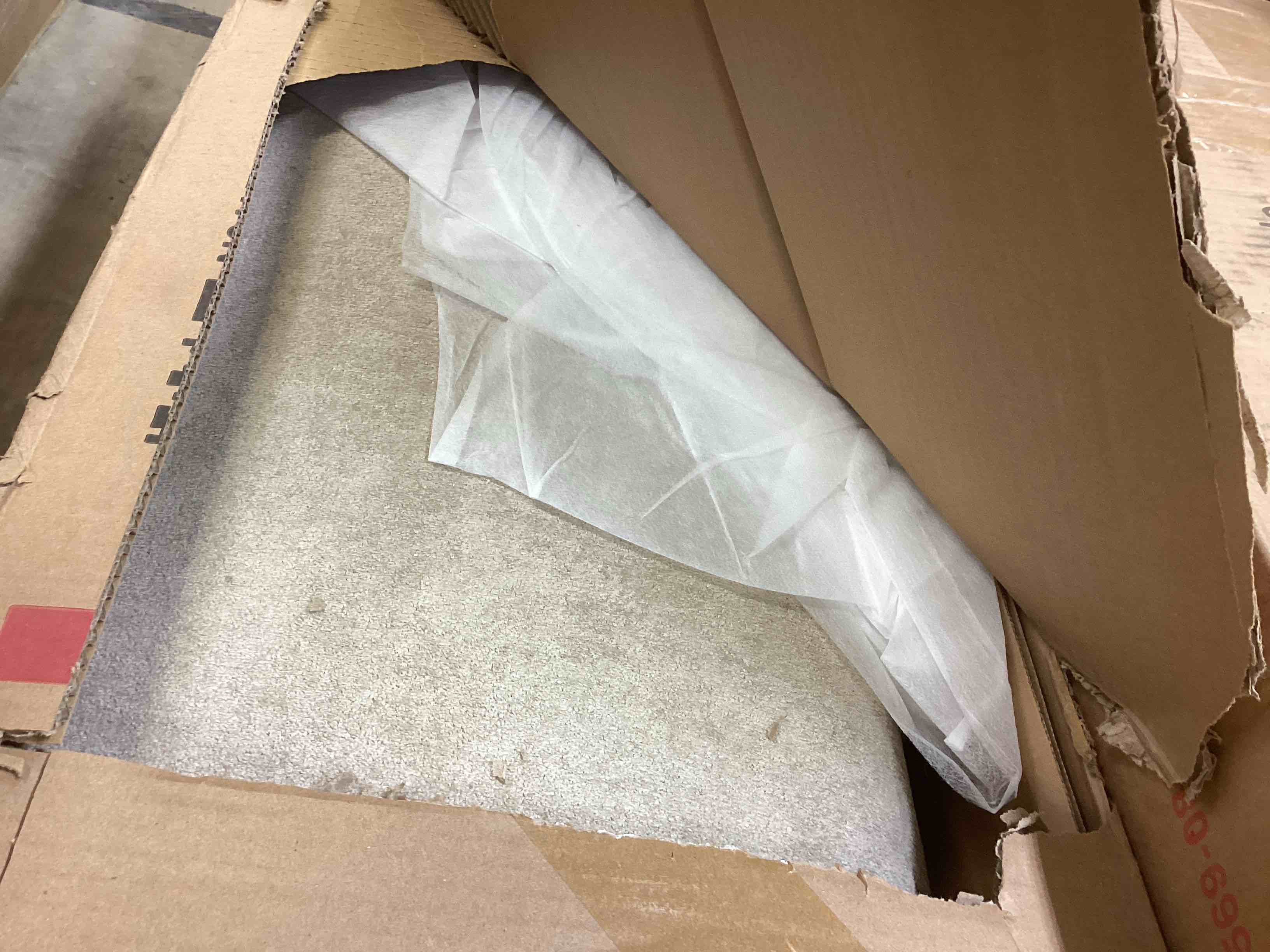 Condition photo showing As Is for (incomplete box 1/2) Silo 87 in. 3 Seater Modern Upholstered Velvet Sofa,Nomad (Camel + Fabric + 3 Seat)