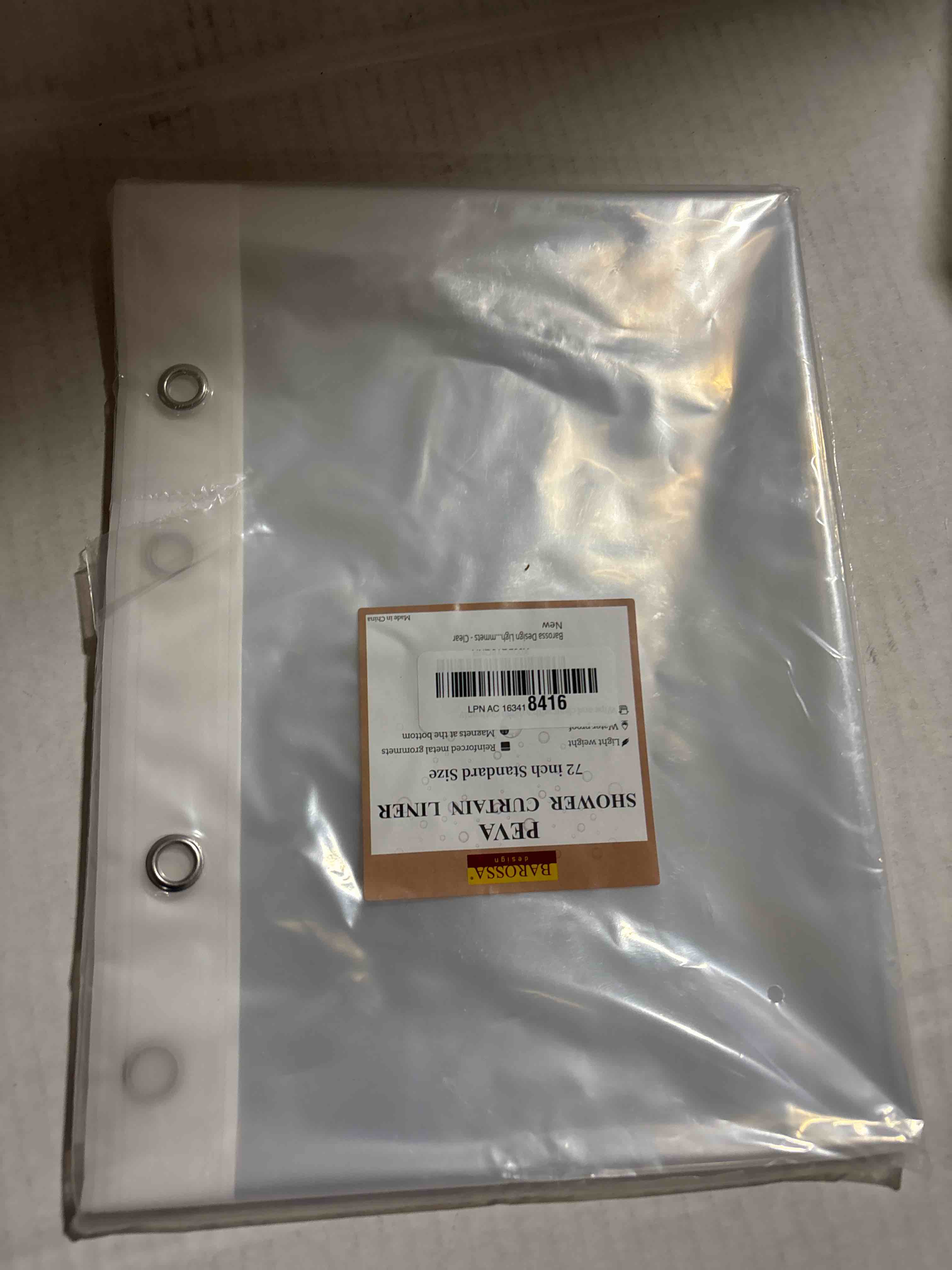 Condition photo showing New/Like New for Barossa Design Plastic Shower Liner Clear - Premium PEVA Shower Curtain Liner with Rustproof Grommets and 3 Magnets, Waterproof Cute Lightweight Standard Size Bathroom Curtains - Clear 72"W x 72"L (Pack of 1) 1a. Clear