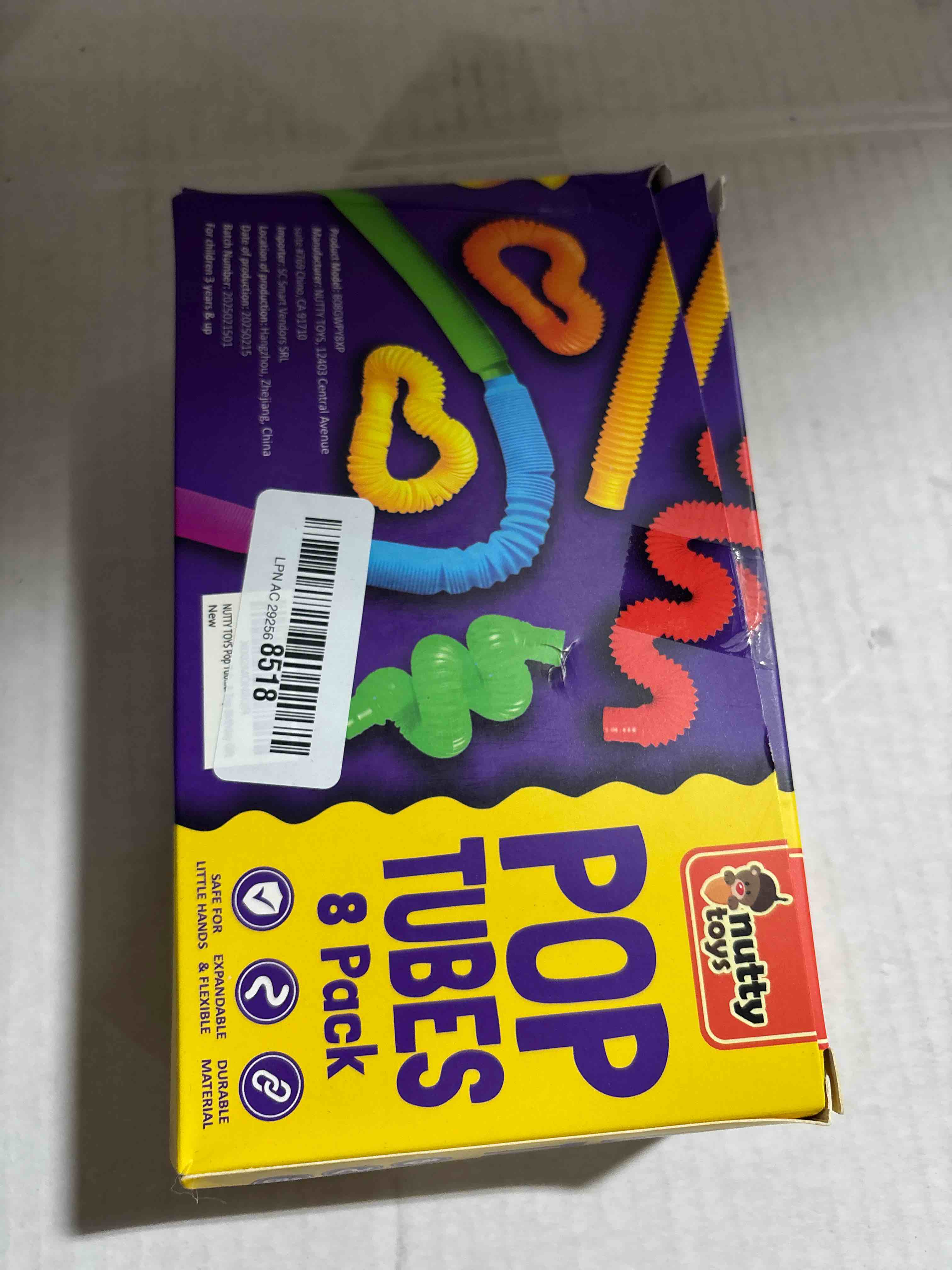 Condition photo showing New/Like New for Nutty Toys Pop Tubes - Large 8-Pack Sensory Toys - Creative STEM Learning for Kids and Toddlers - Connect & Pop! Top ADHD Autism Fidget 2025, Best Boy & Girl Christmas Stocking Stuffers Gifts Idea