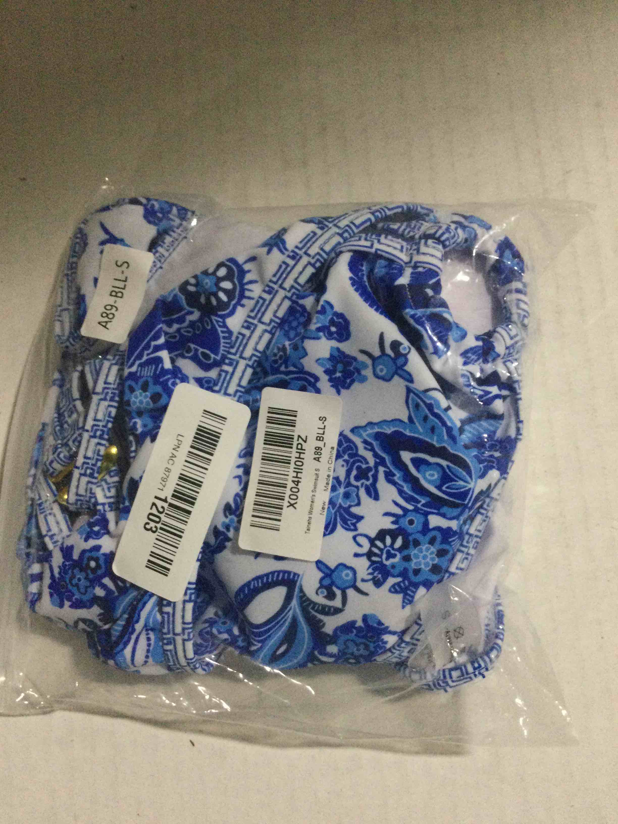 Condition photo showing New/Like New for Tainehs Women's Two Piece Bikini Sets O Ring Front Top Ditsy Floral Triangle Swimsuits Cheeky Bathing Suit Blue Floral Small