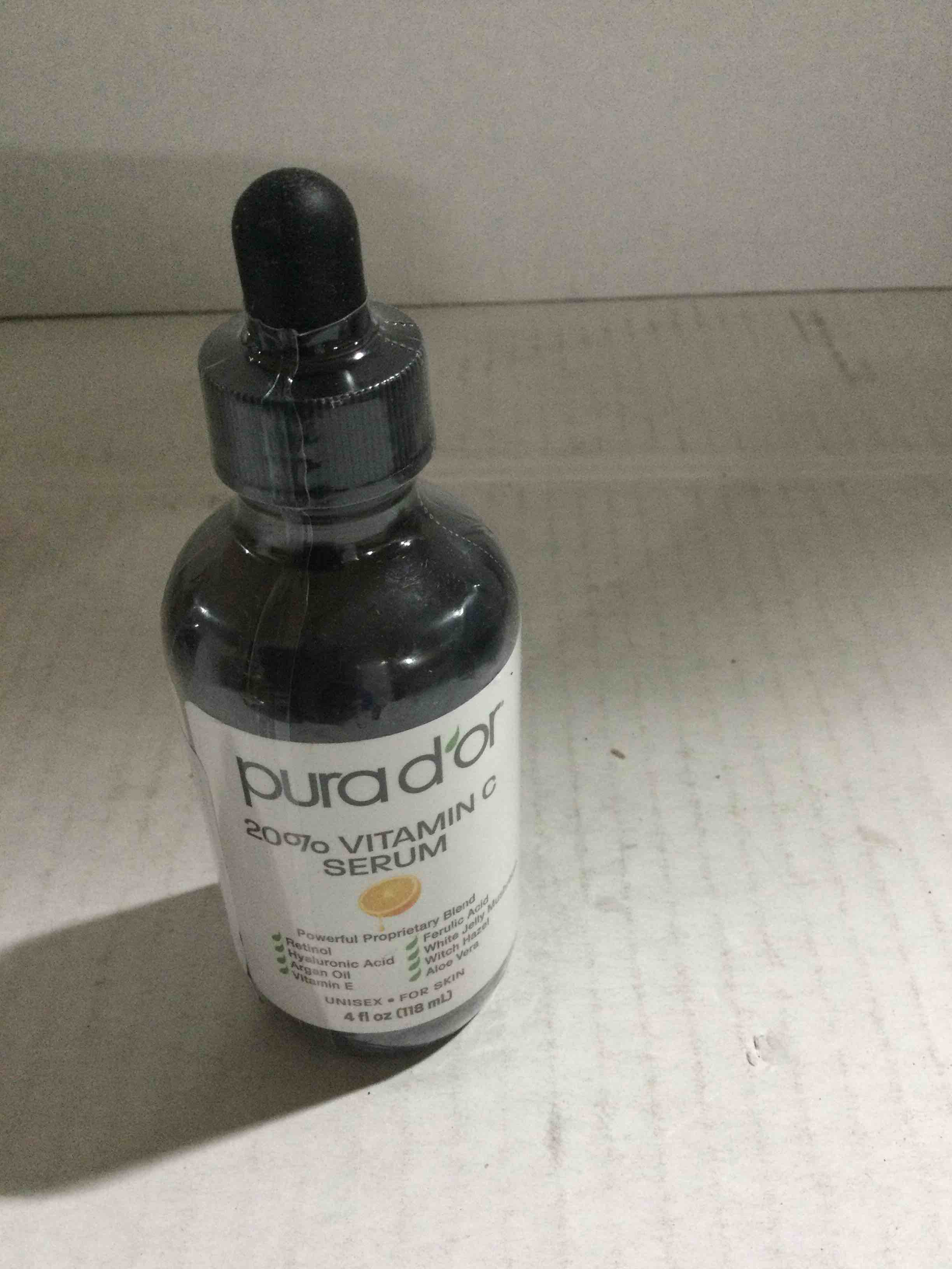 Condition photo showing New/Like New for PURA D'OR 20% Vitamin C Serum 4 Oz - Lightweight Maximum Strength Formula - Retinol, Hyaluronic Acid, Ferulic Acid - Professional Grade Treatment For Face & Eyes, Wrinkles - Men & Women