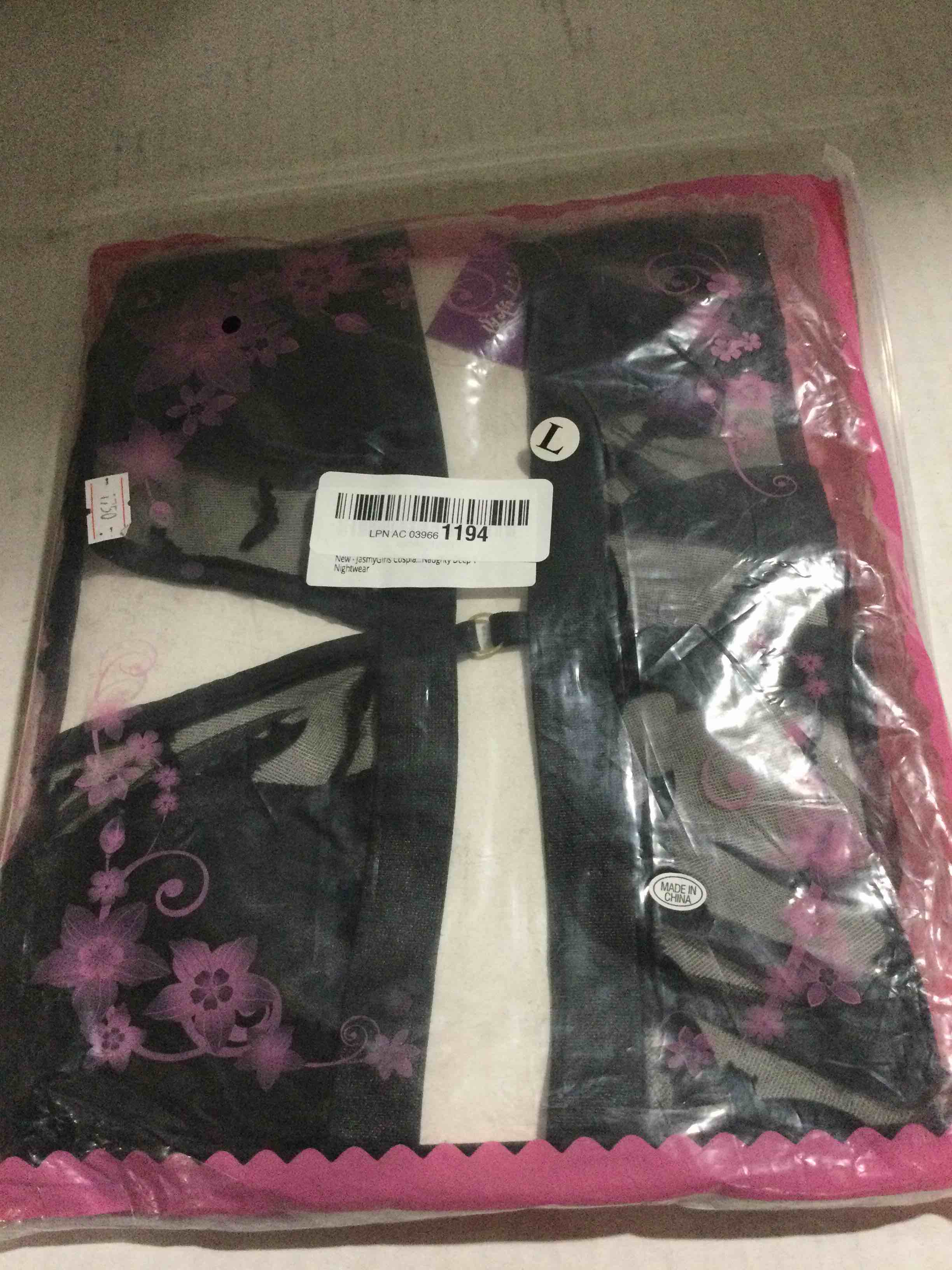 Condition photo showing New/Like New for JasmyGirls Cosplay Lingerie Halloween Sexy Mesh Babydoll Dress See Through Deep V Nightdress Naughty Devil Bat Outfit Black Medium