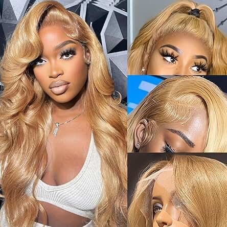 eecbn 28 inch honey blonde wig colored 27#hd frontal wigs