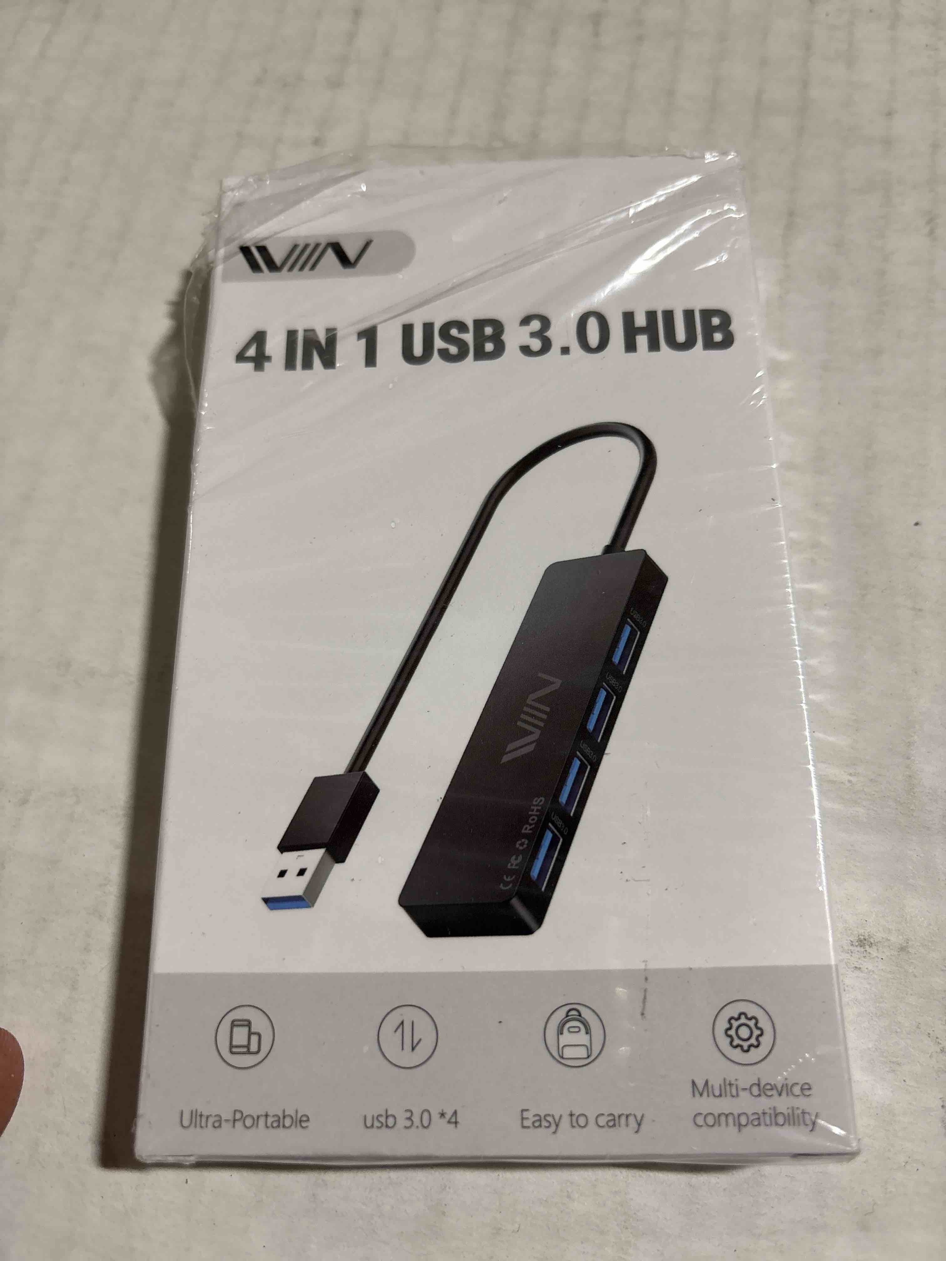 Condition photo showing New/Like New for USB 3.0 Hub, 4 Port USB Hub Splitter, USB A Expander Portable USB Adapter Multiport Data Hub for Laptop, iMac Pro, MacBook Air, Mac mini/Pro, Surface Pro, USB Flash Drives, and Mobile HDD-Black 1 Feet Black