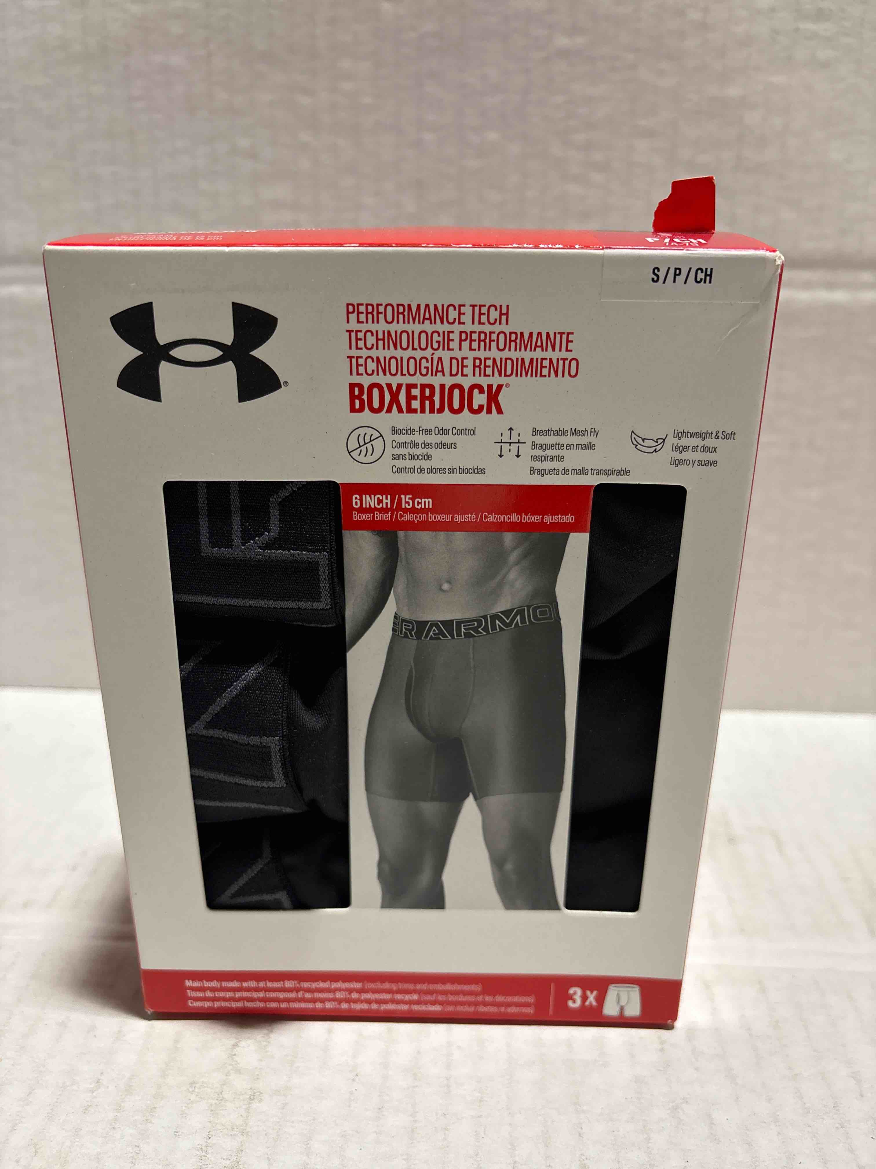 Condition photo showing New/Like New for Under Armour Men's Multi-Pack Standard Tech Boxer Brief, 6" Inseam, All-Day Comfort & Ultra-Soft Small Black Solid - Core 3 Pack