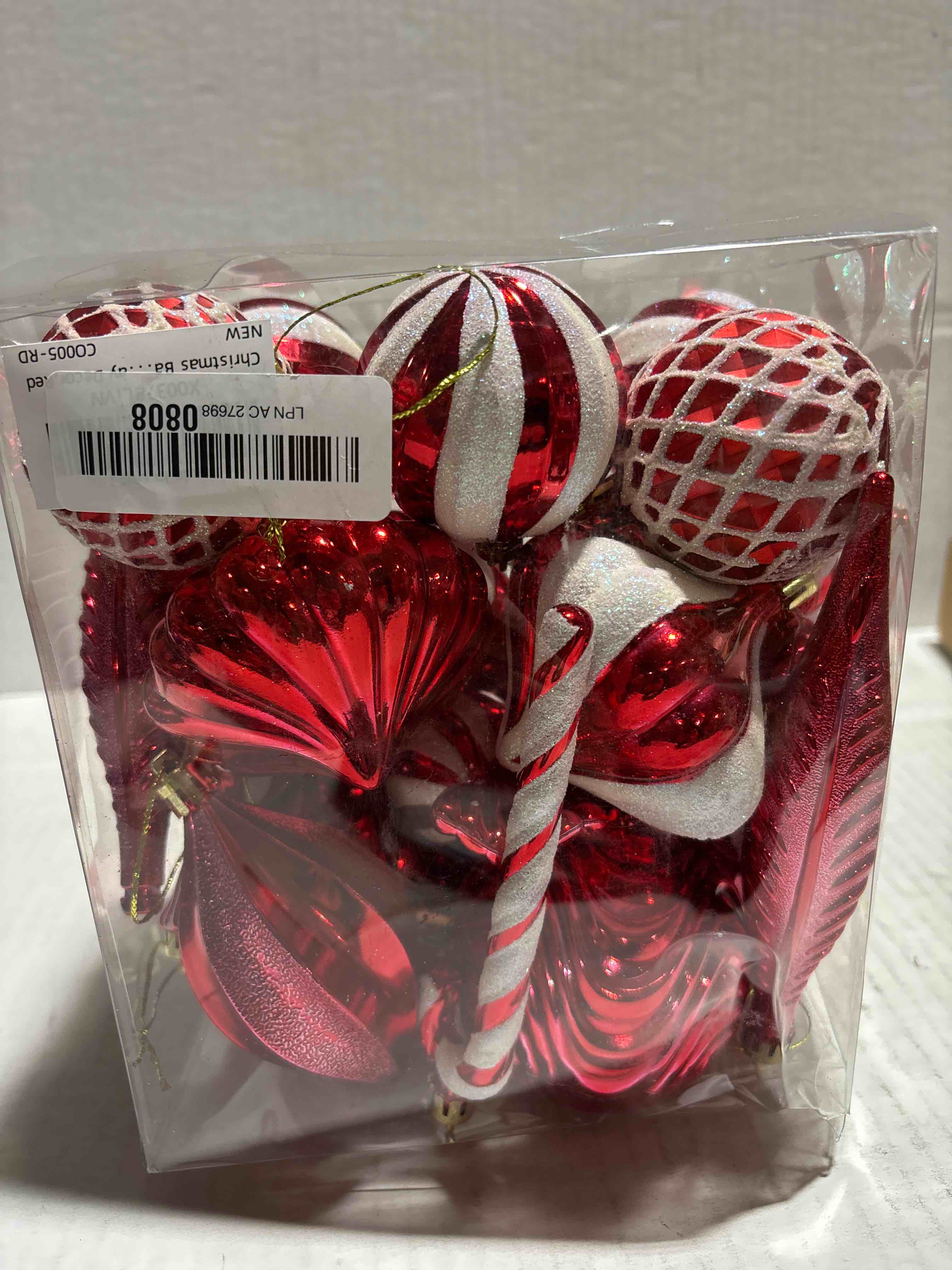 Condition photo showing New/Like New for Christmas Ball Ornaments Shatterproof Plastic Tree Ornaments 24 PCS Shaped Styles Xmas Tree Holiday Decor,Red Red 24 pack