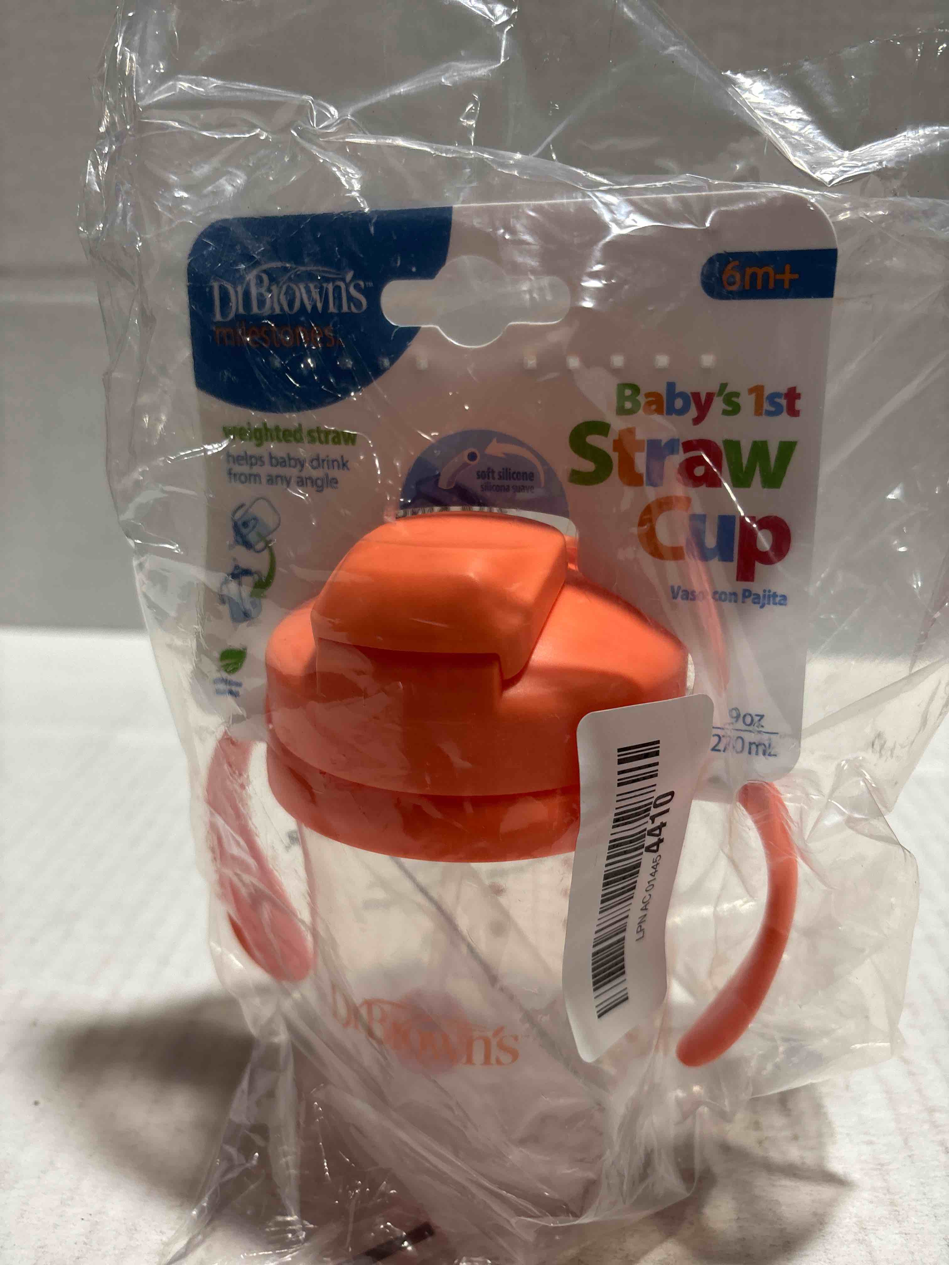 Condition photo showing New/Like New for Dr. Brown's Milestones Baby's First Straw Cup, Training Cup with Weighted Straw, 9oz/270mL, Coral, BPA Free, 6m+ Coral 9 Ounces