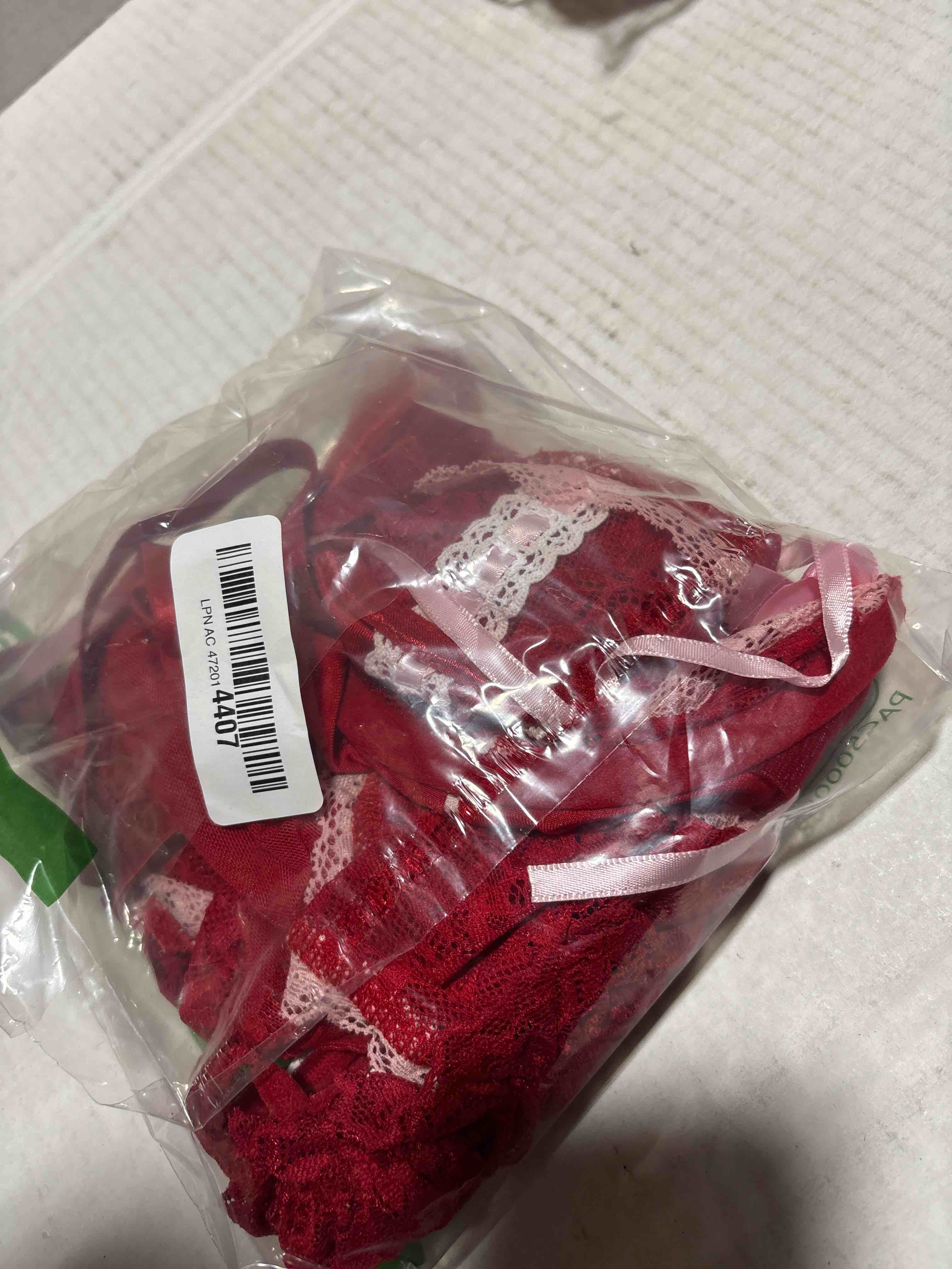 Condition photo showing New/Like New for Sexy Mesh Corset Ruffle Lace Up Underwire Sheer Garter Belt Babydoll Lingerie Set With Thong 3 Piece Women Large Wine Red Pink