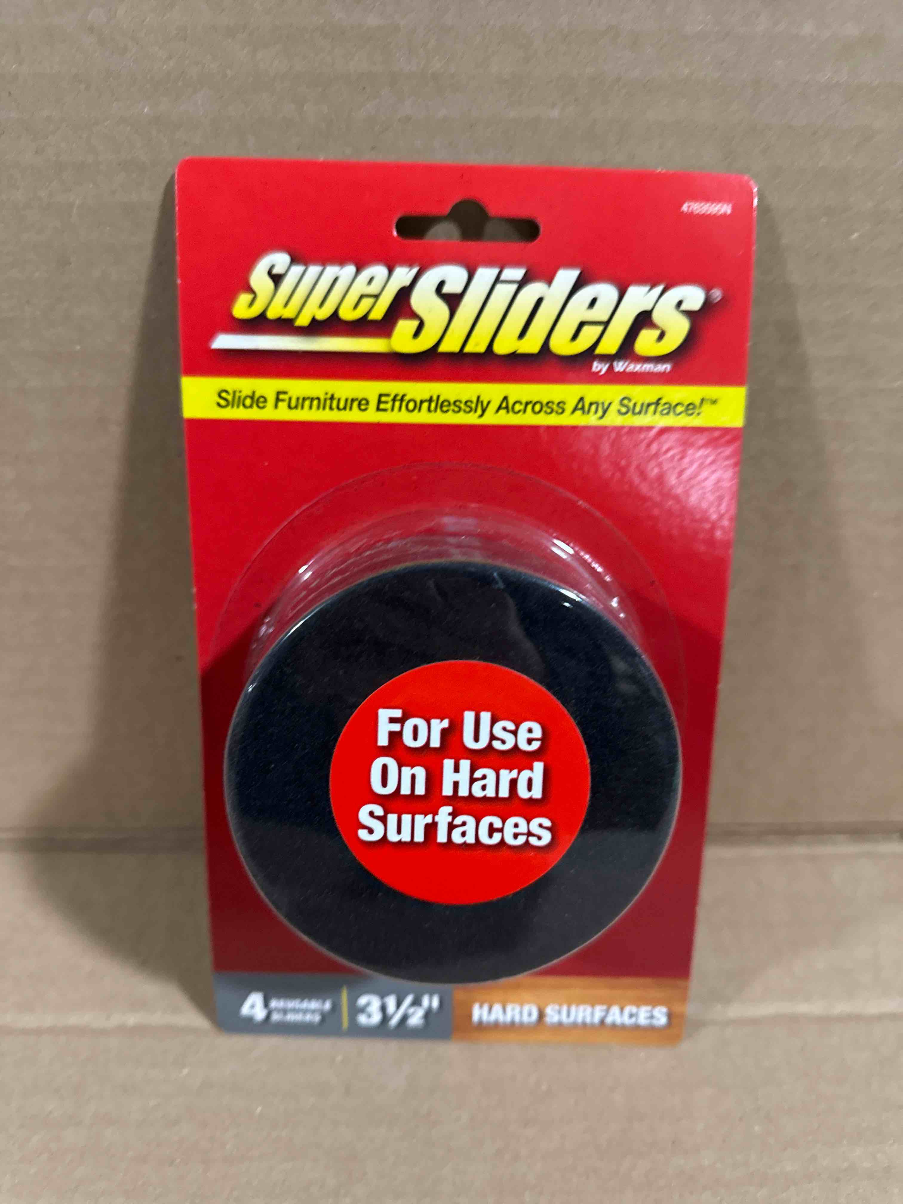 Condition photo showing New/Like New for Super Sliders 3 1/2  Round Reusable Furniture for Hard Surfaces - Effortless Moving and Surface Protection  Black (4 Pack)