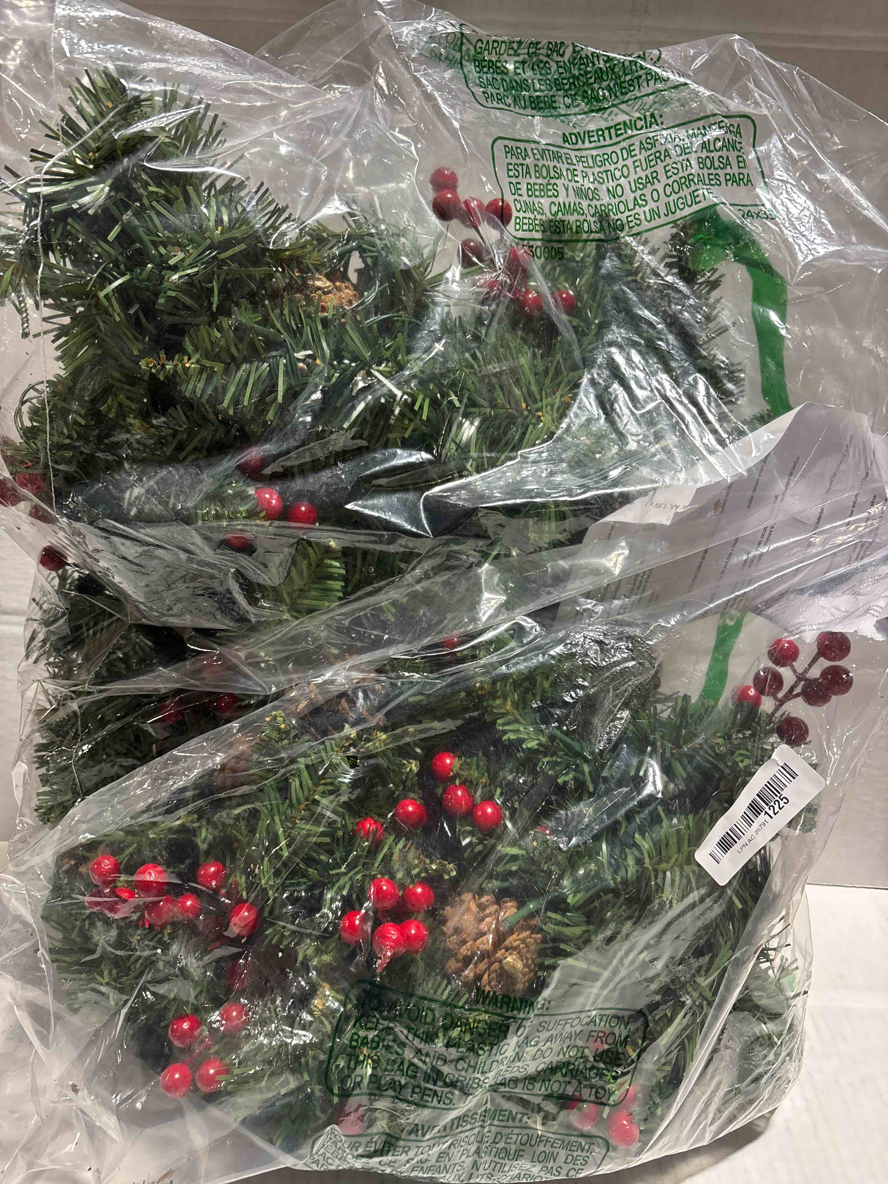 Condition photo showing New/Like New for Joiedomi 9Ft Christmas Garland Prelit with Lights, 100 Warm White LED, 27 Pine Cones, 27 Red Berries for Home & Office Christmas Indoor and Outdoor Decorations (Battery Powered, not Included)