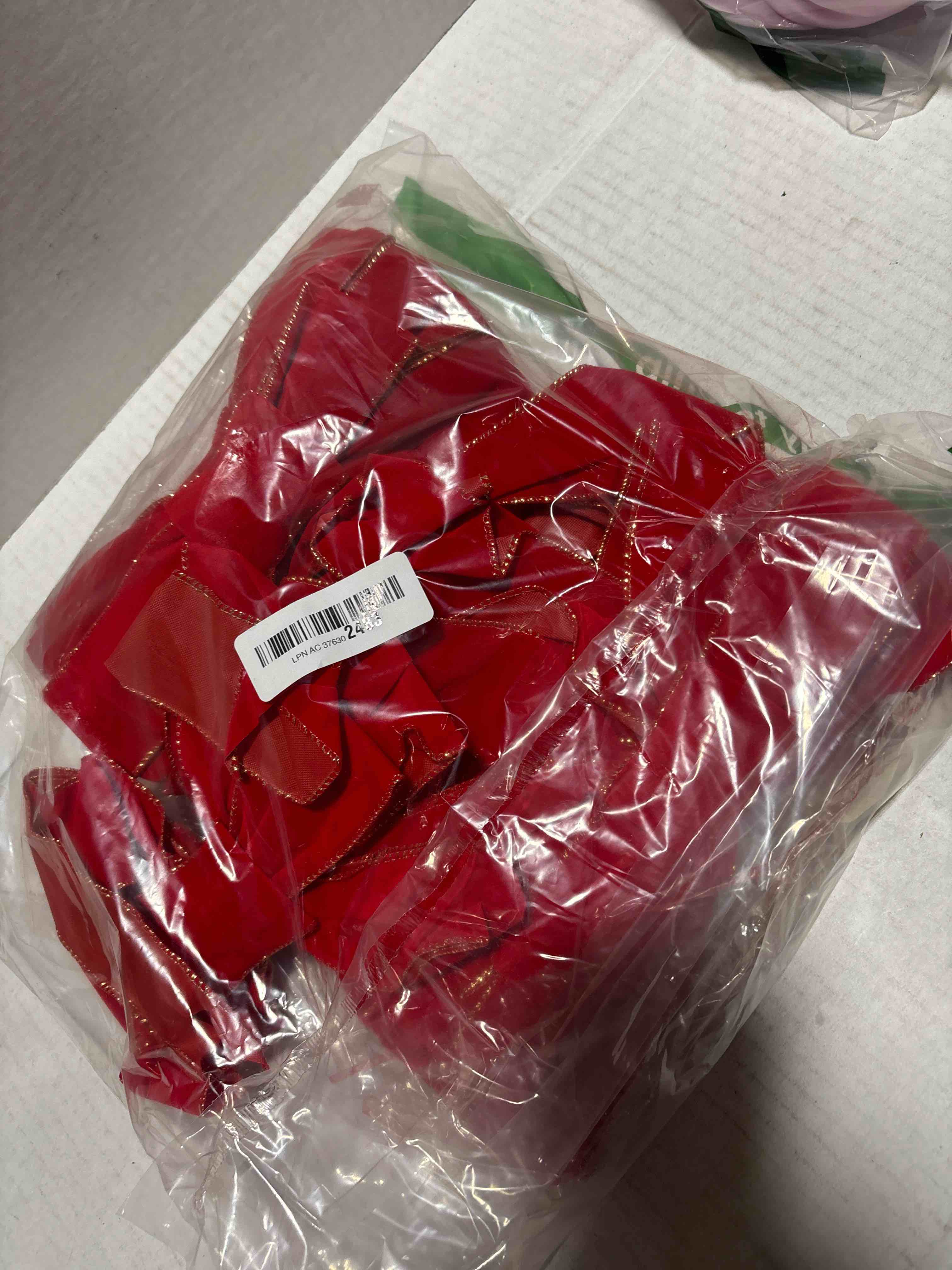 Condition photo showing New/Like New for 12 Pcs Red Velvet Bows for Christmas Tree Decorations, 9" X 14" Outdoor Christmas Bows Tree Topper Ornaments with Glitter Gold Edge for Wreaths Fireplace Home Party Door Xmas Holiday Decor Red 12