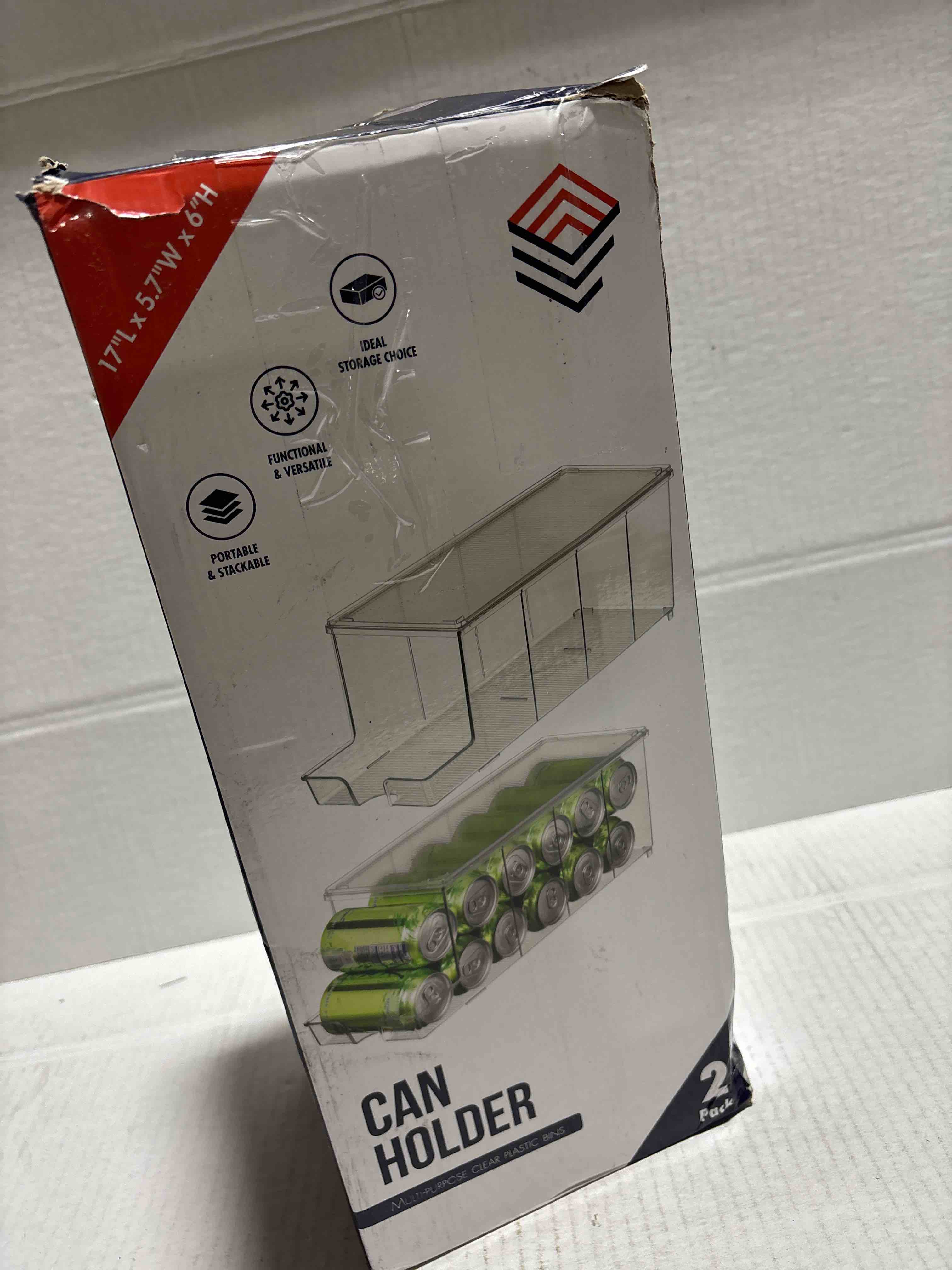 Condition photo showing New/Like New for ClearSpace Soda Can Organizer & Soda Can Dispenser for Refrigerator - Fridge Organizer & Stackable Drink Organizer for Fridge or Refrigerator - Holds 12 Cans Each, BPA Free - 2 Pack