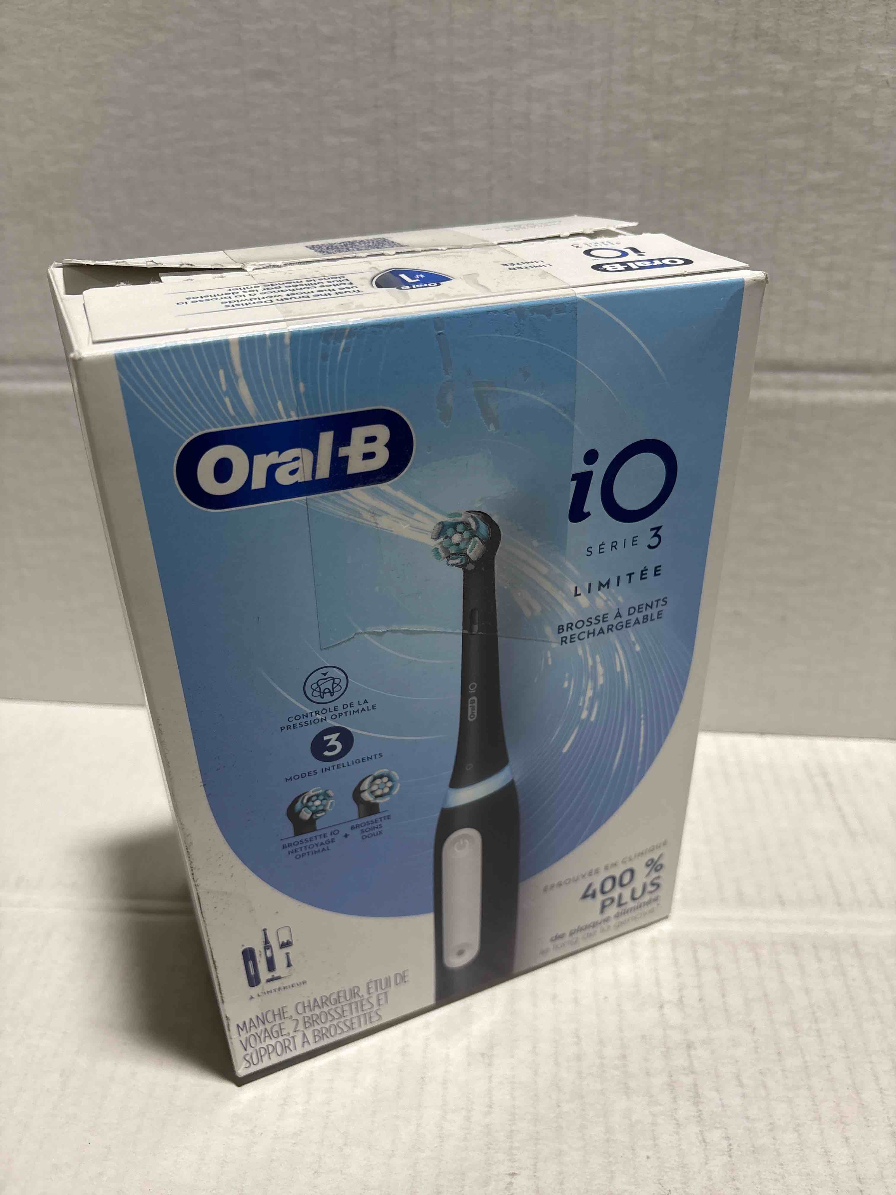 Condition photo showing New/Like New for Oral-B iO Deep Clean Rechargeable Electric Powered Toothbrush, Black with iO Series 3 Limited, 2 Brush Heads and Travel Case - Pressure Sensor to Protect Gums - 3 Cleaning Settings - 2 Minute Timer 1 Count (Pack of 1) Black