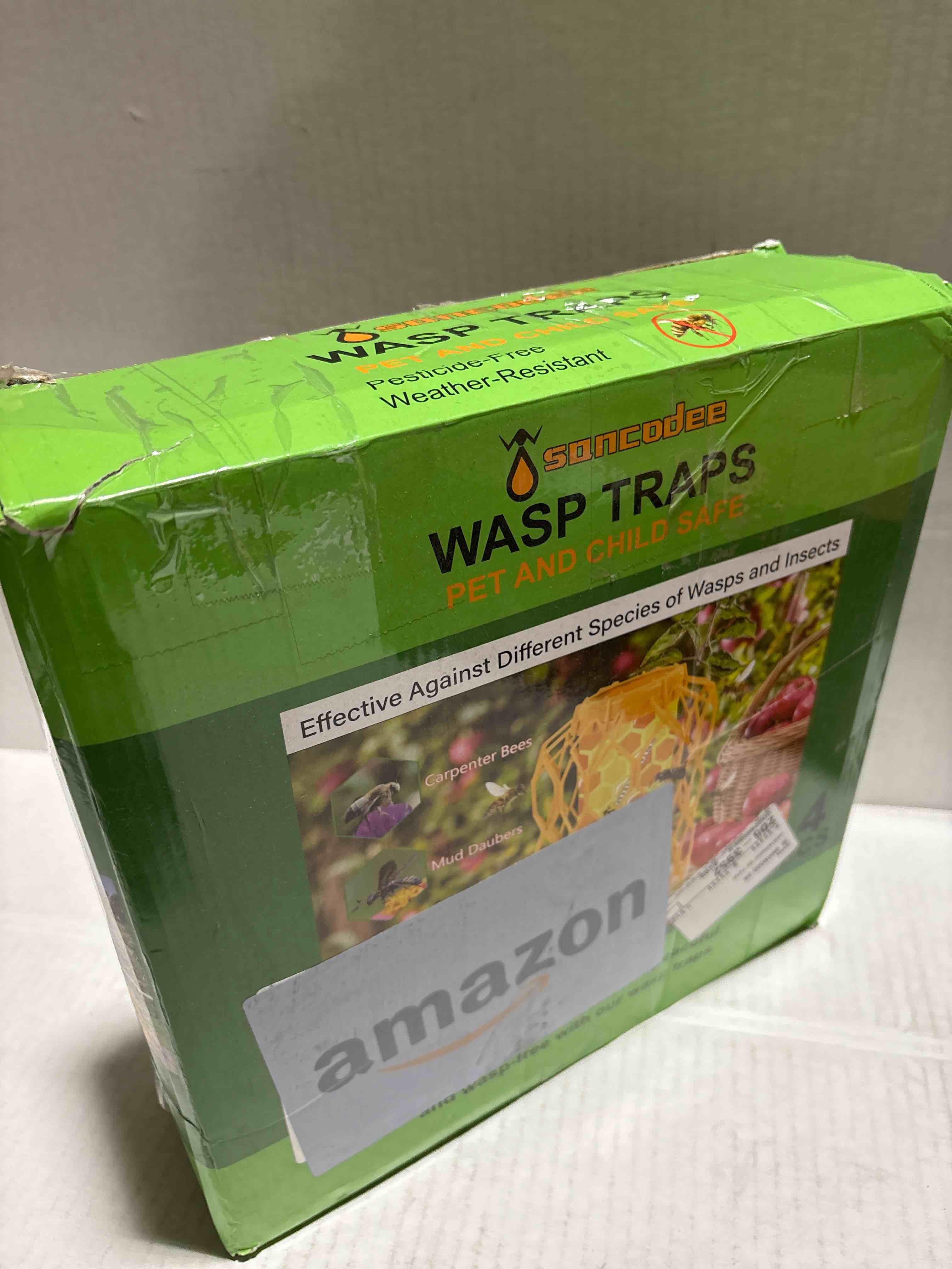 Condition photo showing New/Like New for 4 Pack Upgraded Wasp Trap Outdoor Hanging, Carpenter Bee and Hornet Catcher, Reusable Yellow Jacket Trap with Bait Reservoir, Bee Killer and Wasp Catcher for Outside (Orange) Orange-4 Pack