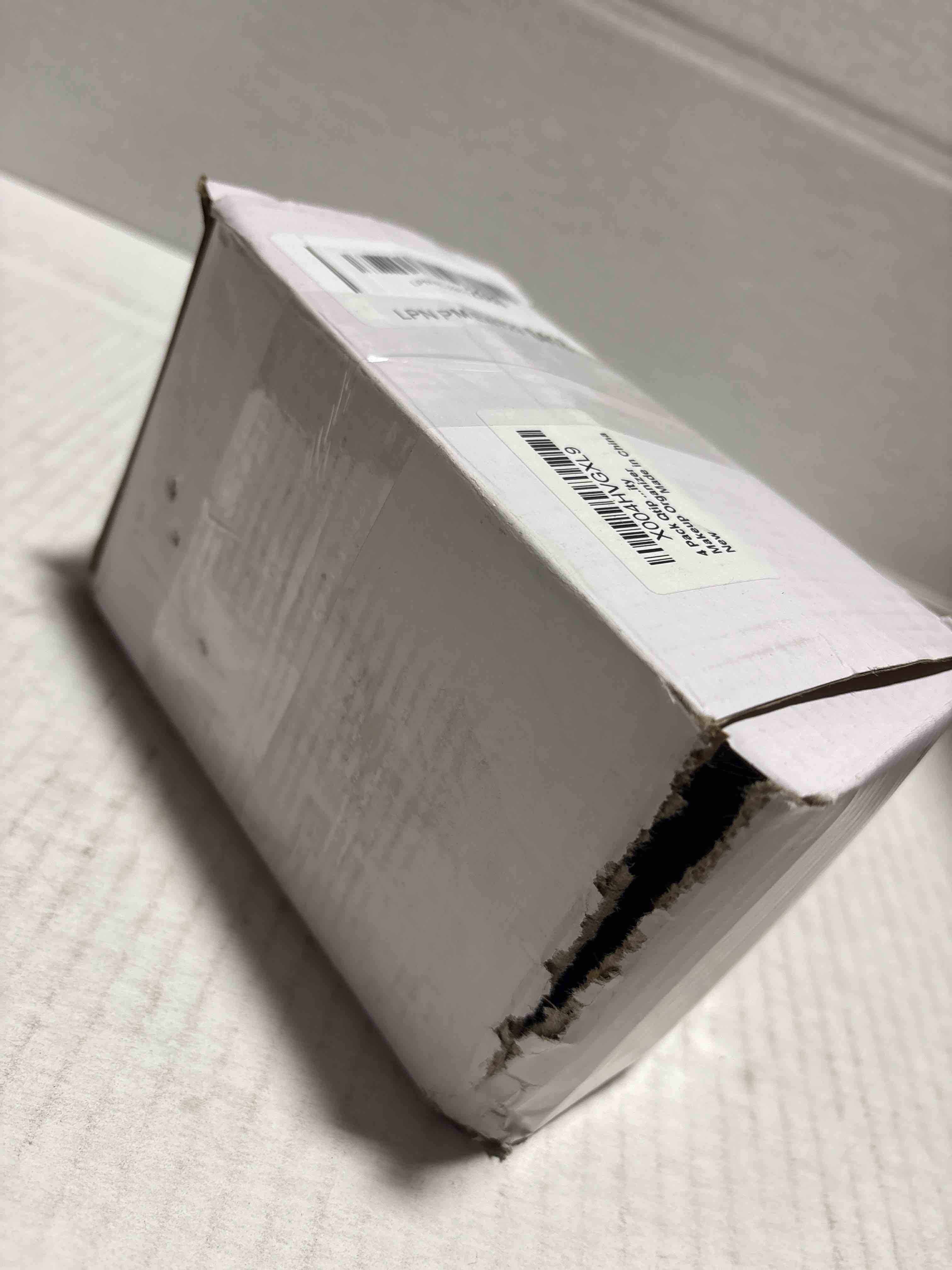 Condition photo showing New/Like New for 4 Pack Acrylic Qtip Holder Dispenser for Cotton Swabs, Balls, Pads, Floss Picks- Small Clear Plastic Canister Apothecary Jar Set, Bathroom Essentials Accessories Decor, Vanity Makeup Storage Organizer