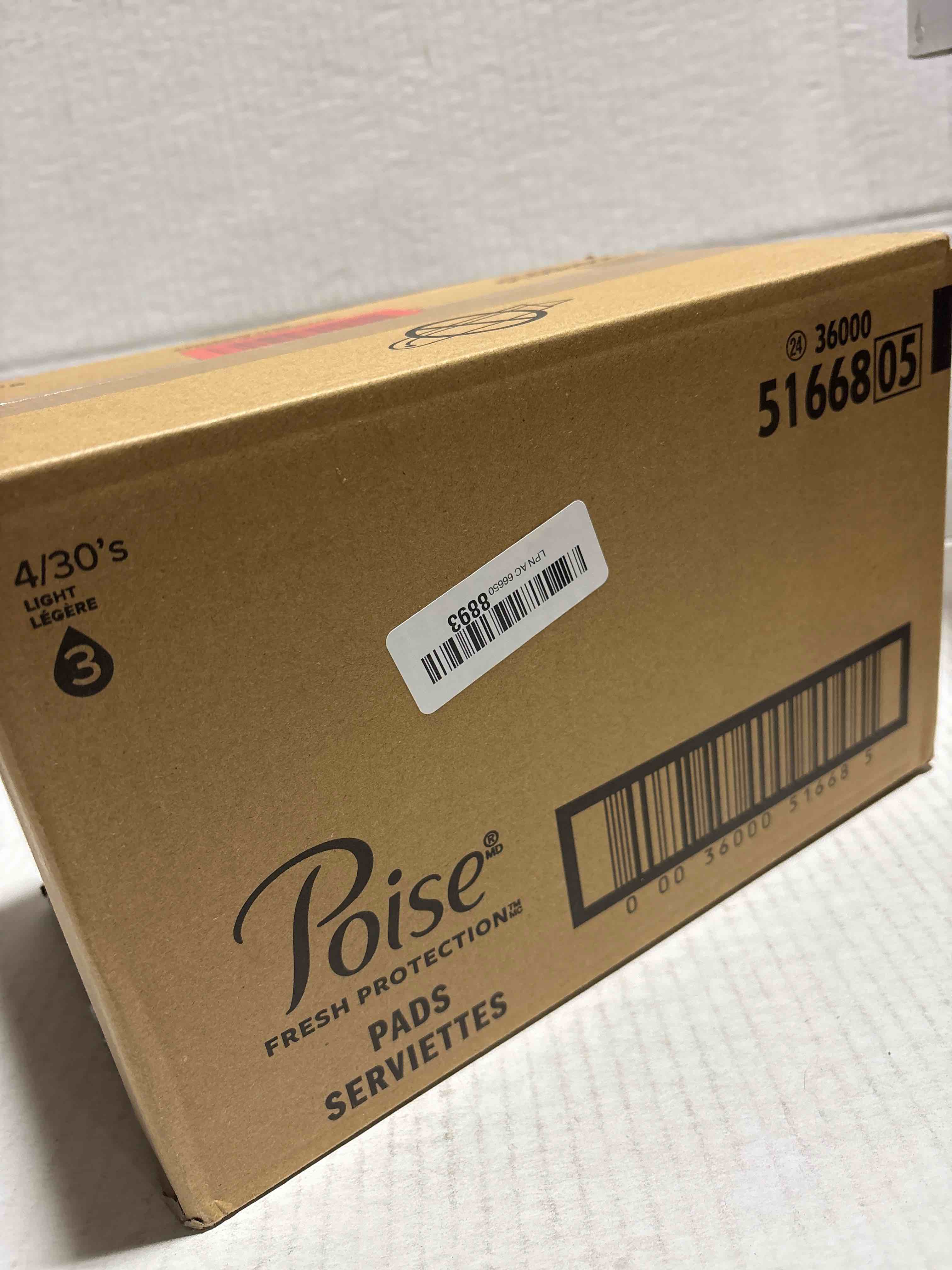 Condition photo showing New/Like New for Poise Incontinence Pads & Postpartum Incontinence Pads, 3 Drop Light Absorbency, Regular Length, 120 Count (4 Packs of 30), Packaging May Vary Regular 120