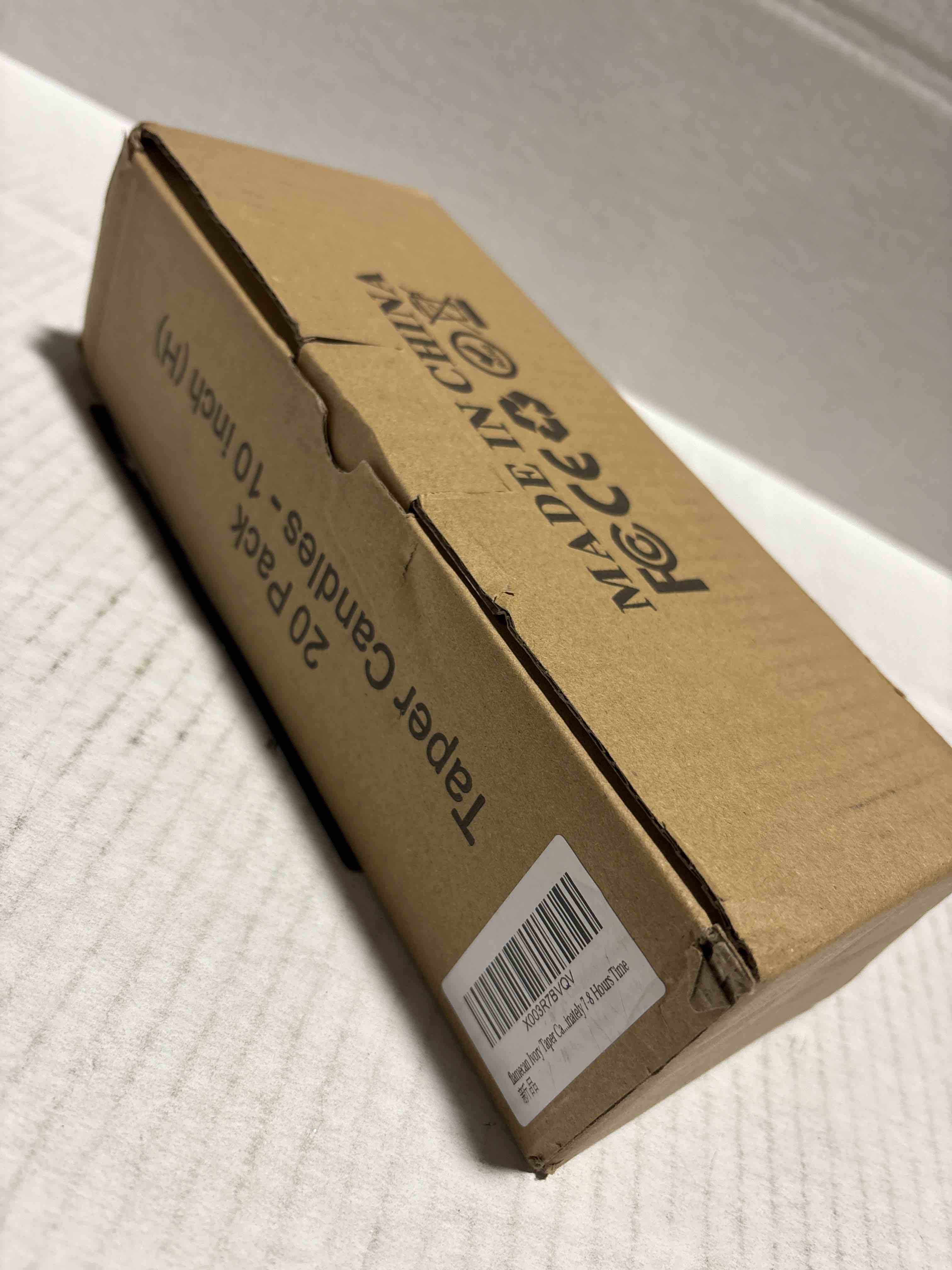 Condition photo showing New/Like New for flamecan Ivory Taper Candles, Set of 20 Unscented and Smokeless 10 Inch Taper Candles Long Burning, Paraffin Wax with Cotton Wicks for Burning Approxinately 7-8 Hours Time 20 Pack