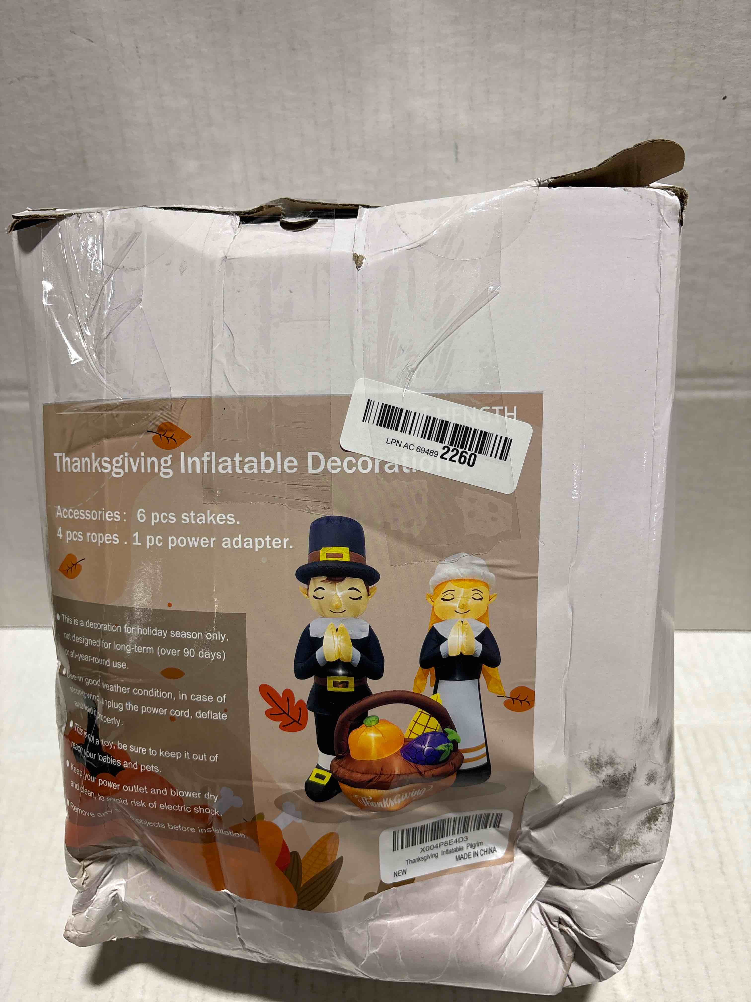 Condition photo showing Good Condition for 6FT Thanksgiving Inflatables Fall Outdoor Decorations, Lighted Pilgrim Boy and Girl Blow Up with Basket & 11 Built-in LEDs & Blower, Harvest Yard Lawn Garden Decor for Autumn Holiday Party Fall Pilgrim