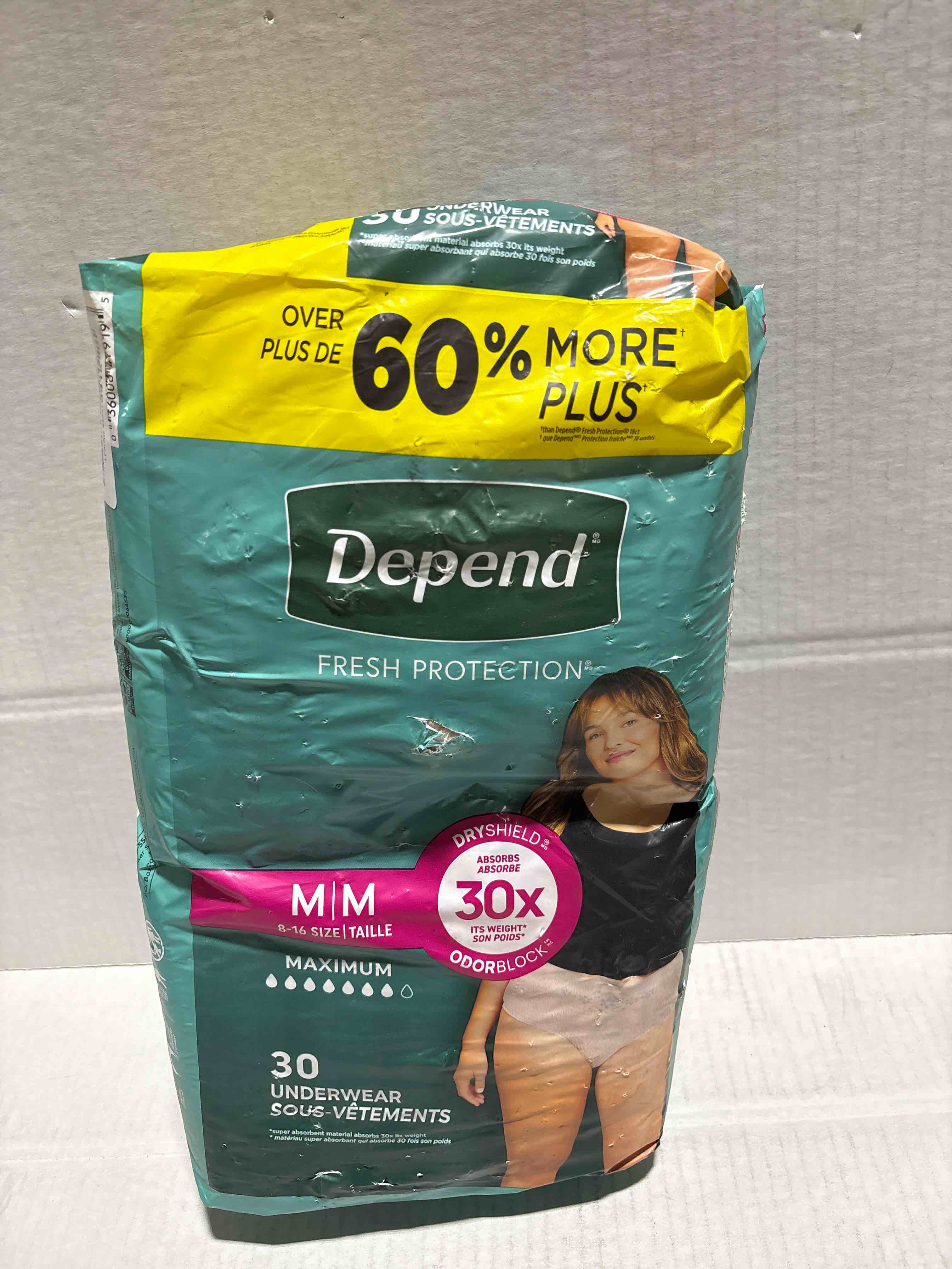 Condition photo showing New/Like New for Depend Fresh Protection Adult Diapers, Incontinence & Postpartum Bladder Leak Underwear for Women, Disposable, Maximum, Medium, Blush, 30 Count, Packaging May Vary Medium 30