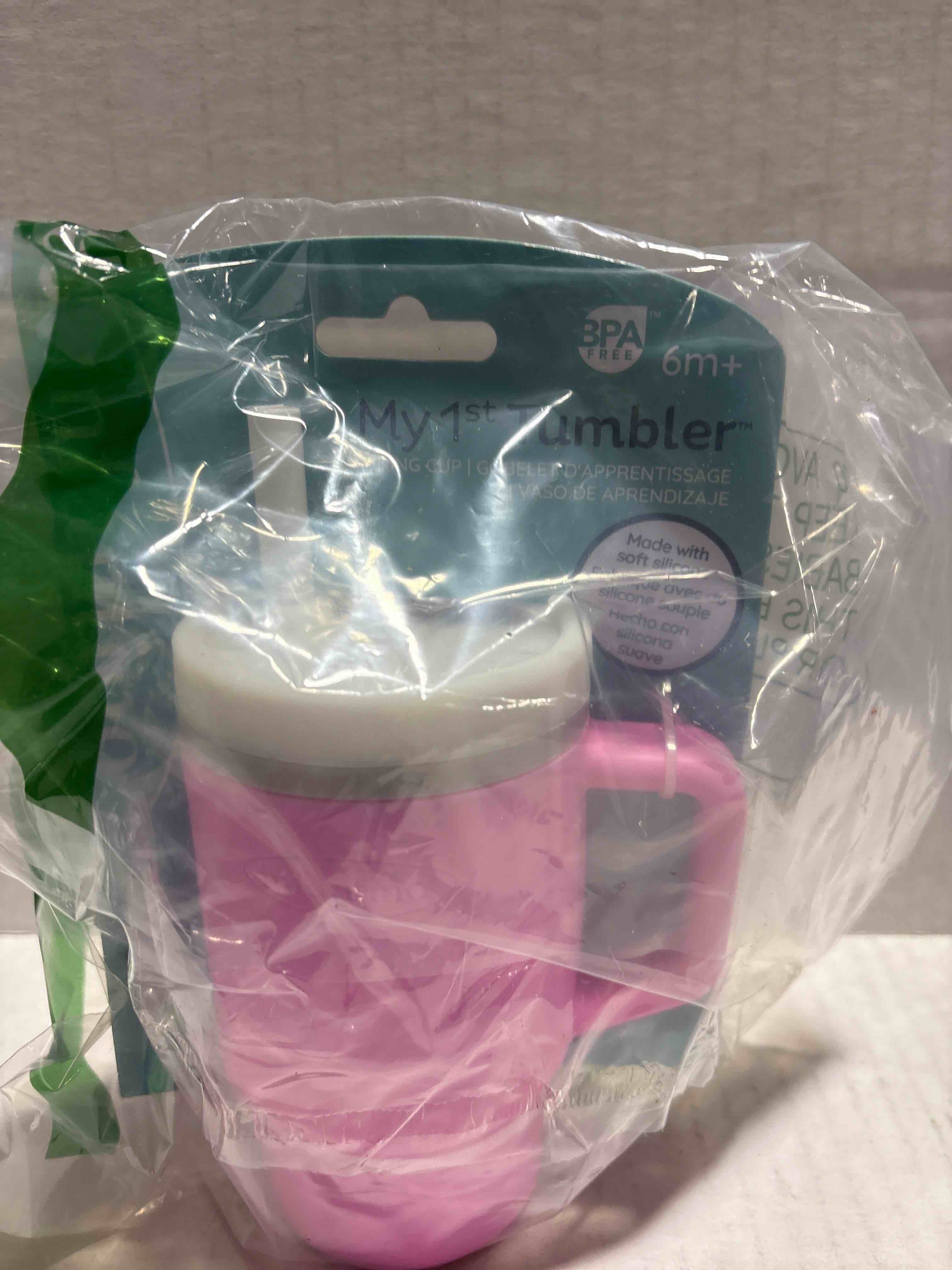 Condition photo showing New/Like New for Infantino My 1st Tumbler, Silicone Sippy Cup with Straw & Handle, Spill-Resistant Baby Cup for On-the-Go, BPA-Free Transition Bottle, Cotton Candy Cotton Candy 9 Ounces