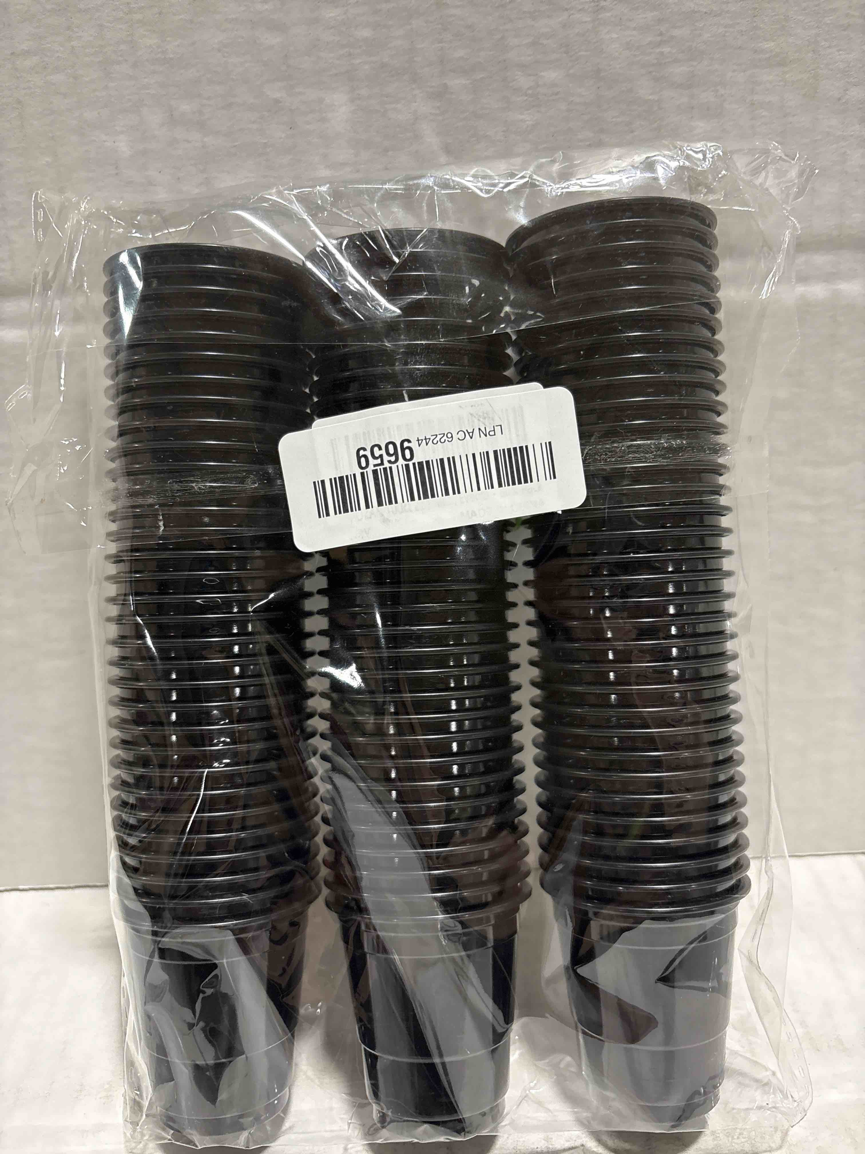 Condition photo showing New/Like New for 100ct 2oz Mini Black Shot Glasses, Disposable Small Plastic Cups for Parties, Weddings, Events – Bulk Pack