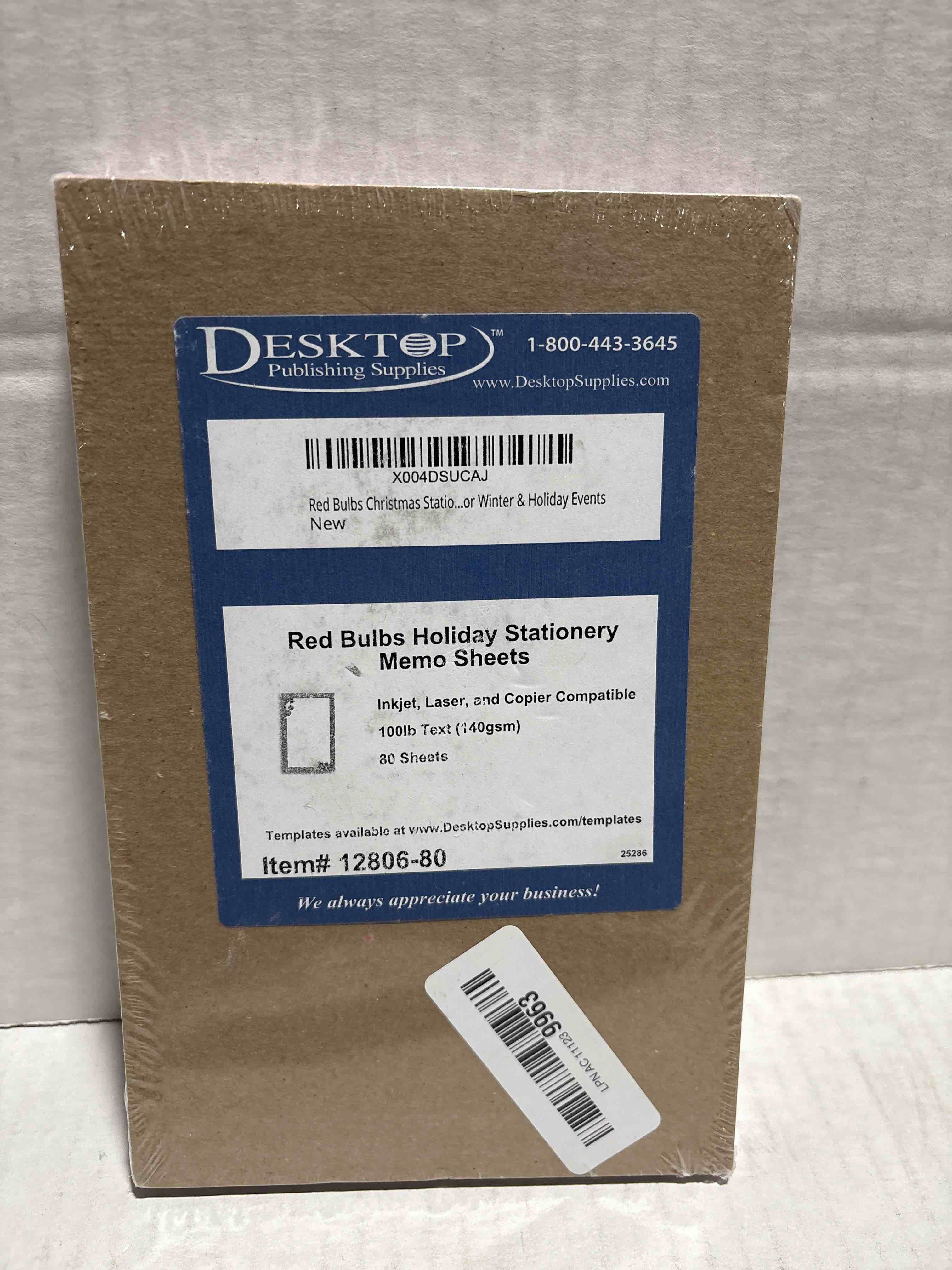 Condition photo showing New/Like New for Red Bulbs Christmas Stationery Memo Paper - 80 Sheets of Half Sized (5 1/2" x 8 1/2") Christmas Letterhead for Winter & Holiday Events