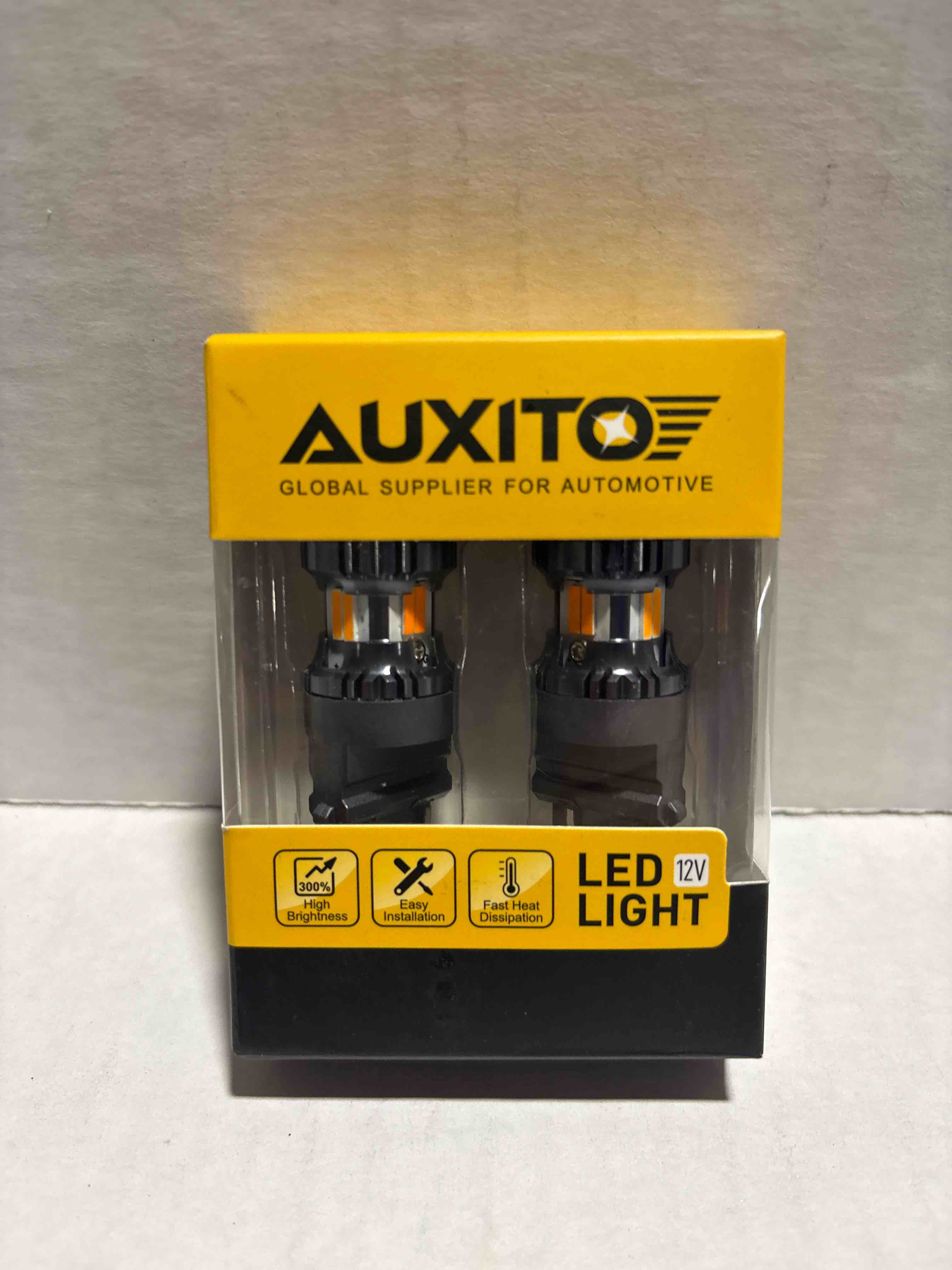 Condition photo showing New/Like New for AUXITO CANBUS 3157 LED Bulbs Amber Yellow with Built-in Resistor 3156 3457A 4057 4157 Anti Hyper Flash Error Free Front Rear Turn Signal Lights and Blinker Maker DRL Parking Lights, Pack of 2 Amber Yellow 3157/4157