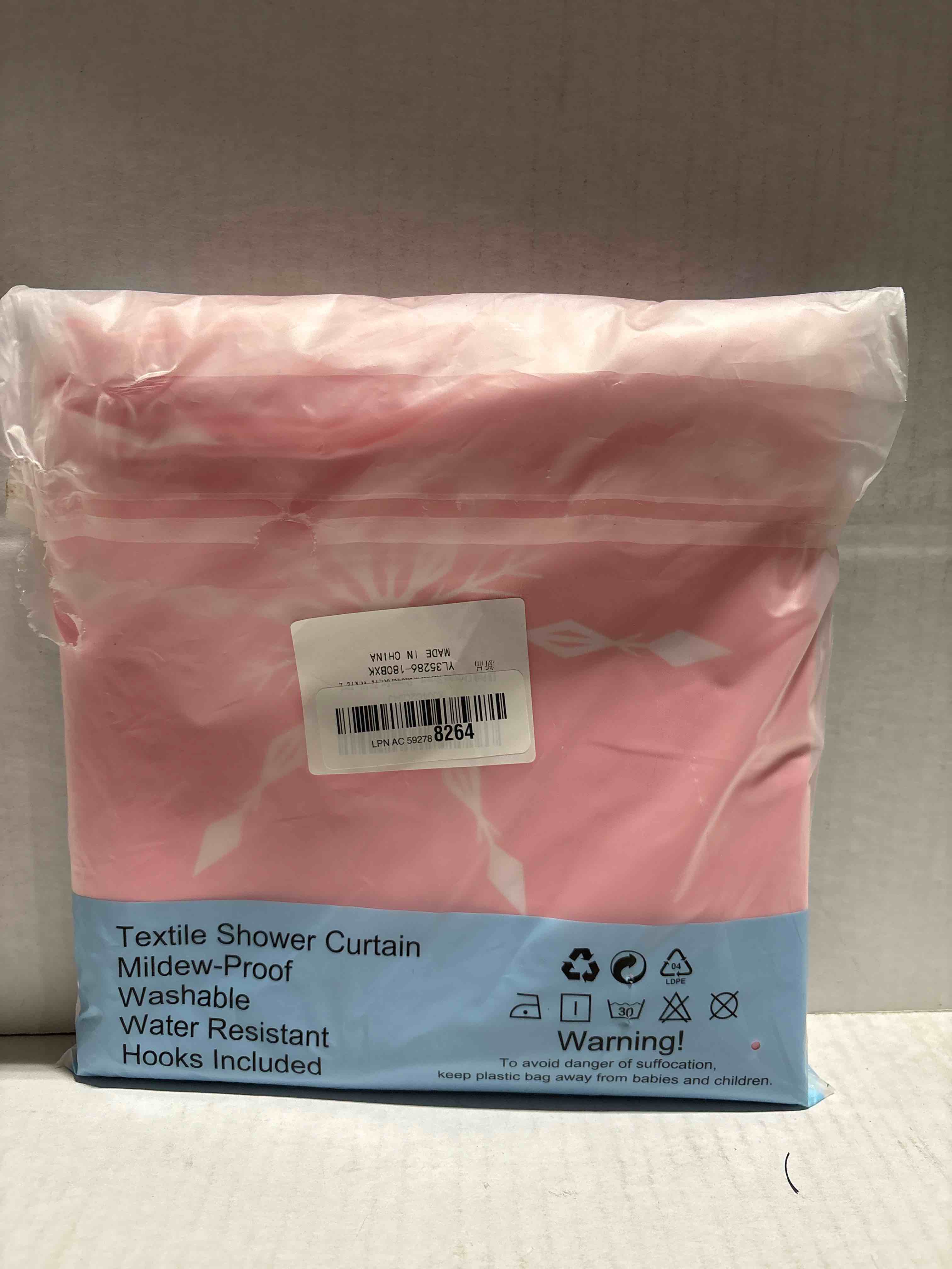 Condition photo showing New/Like New for LB Pink Christmas Shower Curtain for Bathroom, Winter Snowflake on Pink and White Fabric Shower Curtain with Hooks, New Year Holiday Bathroom Curtain Shower Set, 72" W x 72" L Pink 72"W x 72"L (Pack of 1)