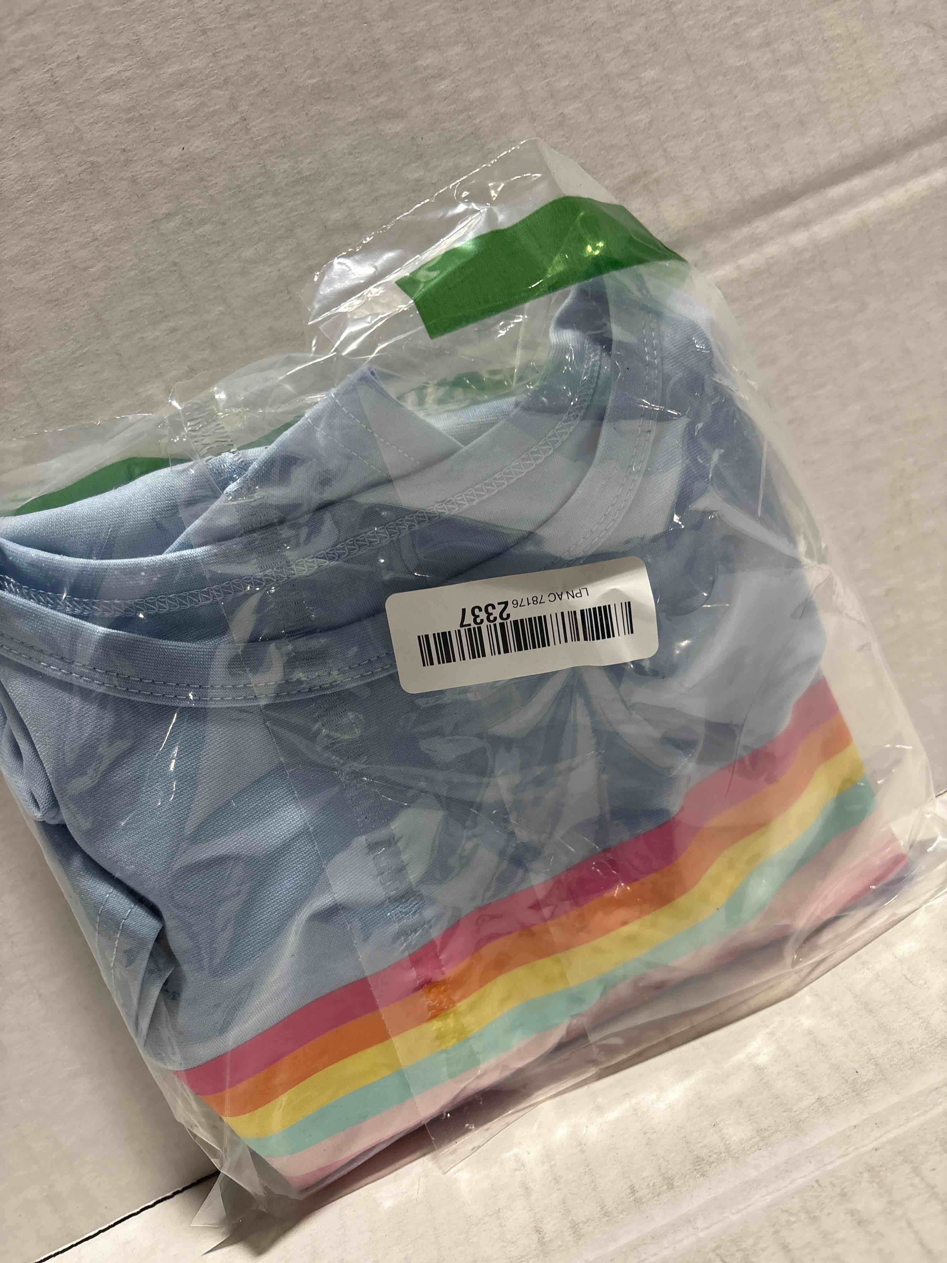 Condition photo showing New/Like New for Haloumoning Girls Short Sleeve T Shirts Kids Summer Rainbow Striped Tops Crewneck Tees 5-14 Years White 9-10 Years