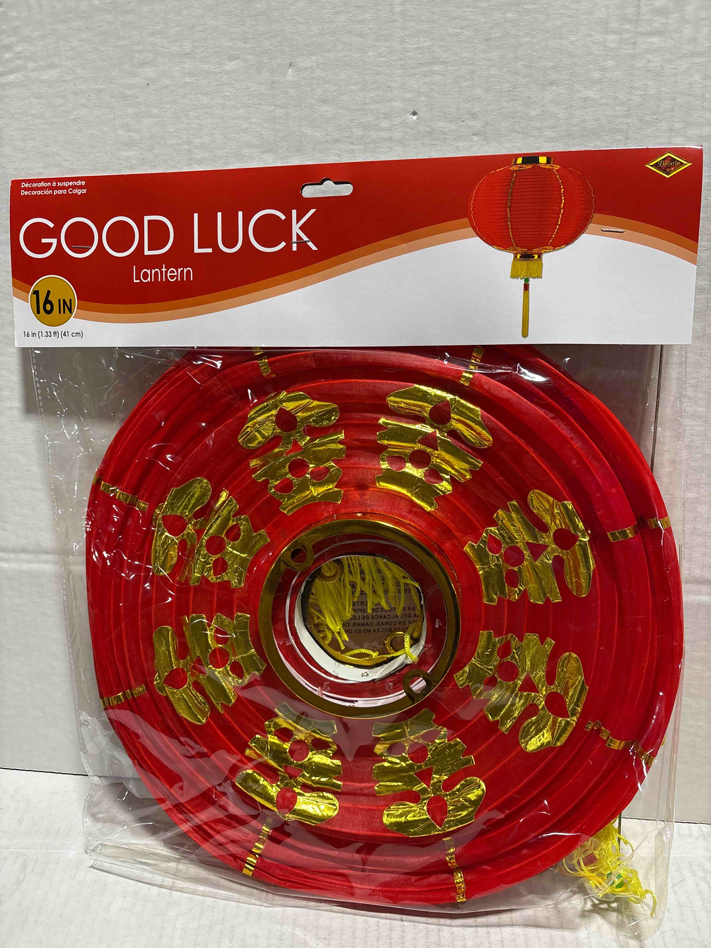 Condition photo showing New/Like New for Beistle 16" Good Luck Lantern w/Tassel