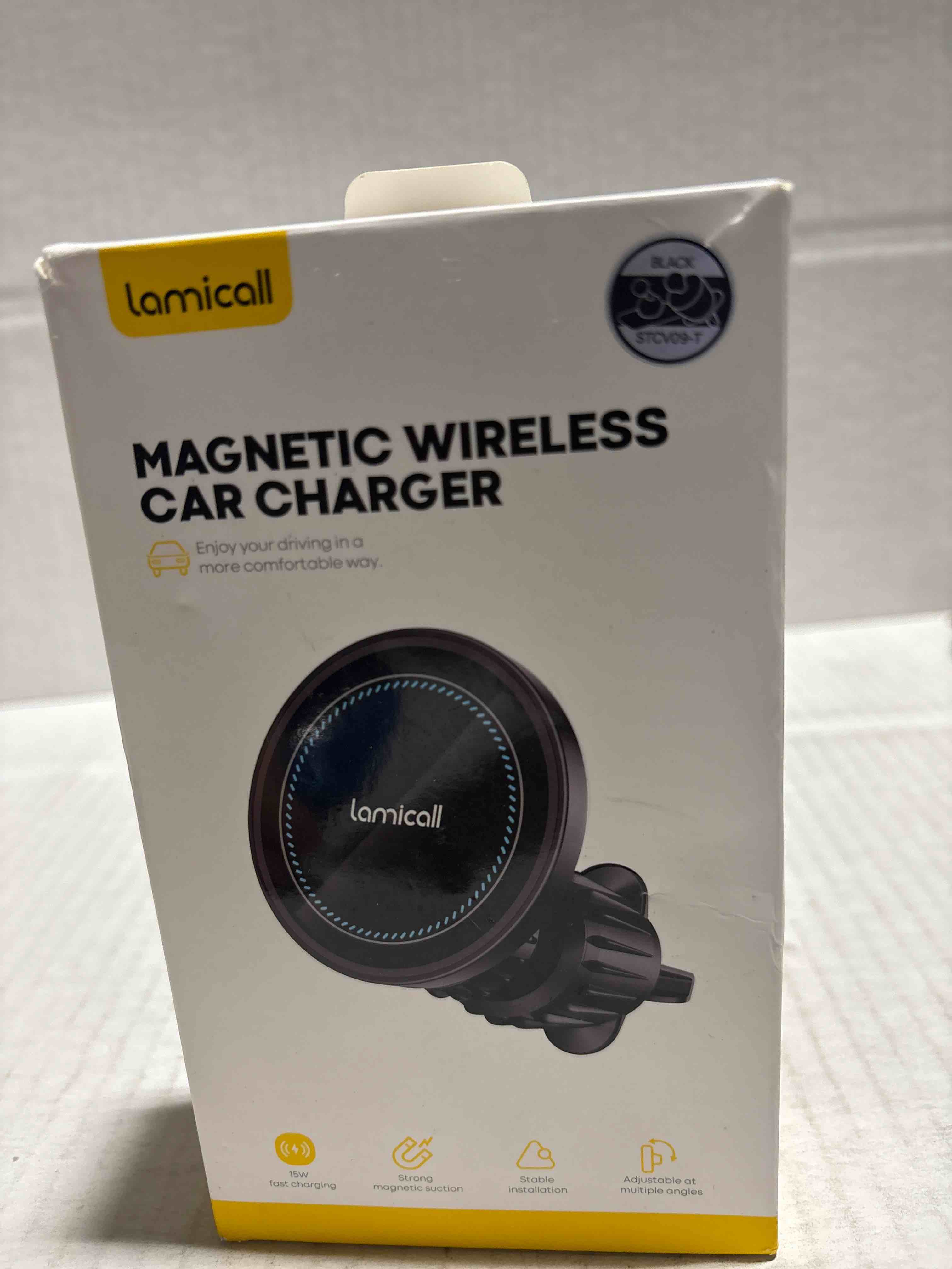 Condition photo showing New/Like New for Lamicall 15W for MagSafe Car Mount Charger - [20X Strong Magnets] Wireless Car Phone Holder Charger, Magnetic Phone Holders for Car Vent Dash Accessories for Women Men for iPhone 17 Air Pro Max Black