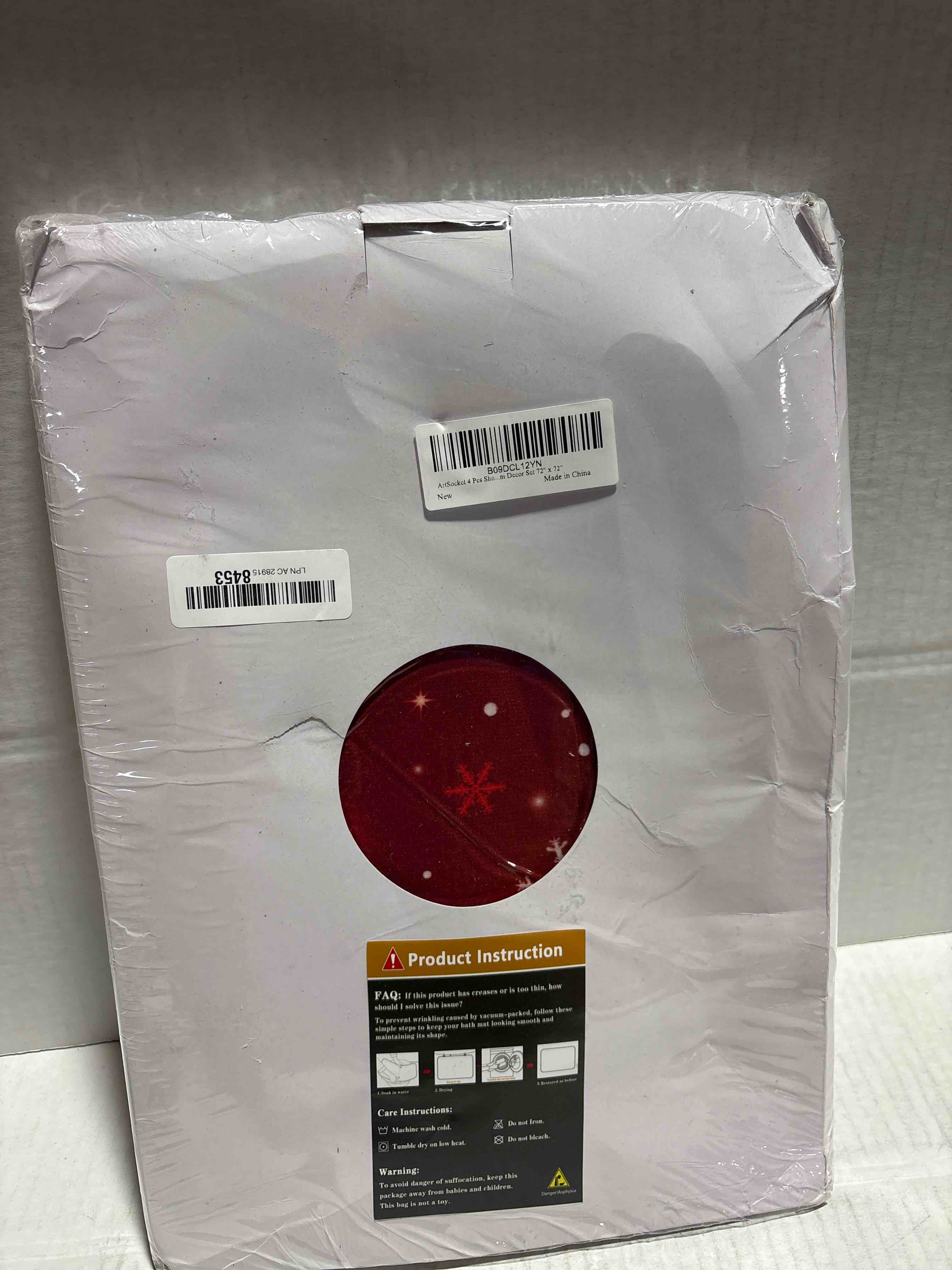 Condition photo showing New/Like New for ArtSocket 4 Pcs Shower Curtain Set Christmas Snowflake Red Winter Xmas with Non-Slip Rugs Toilet Lid Cover and Bath Mat Bathroom Decor Set 72" x 72"