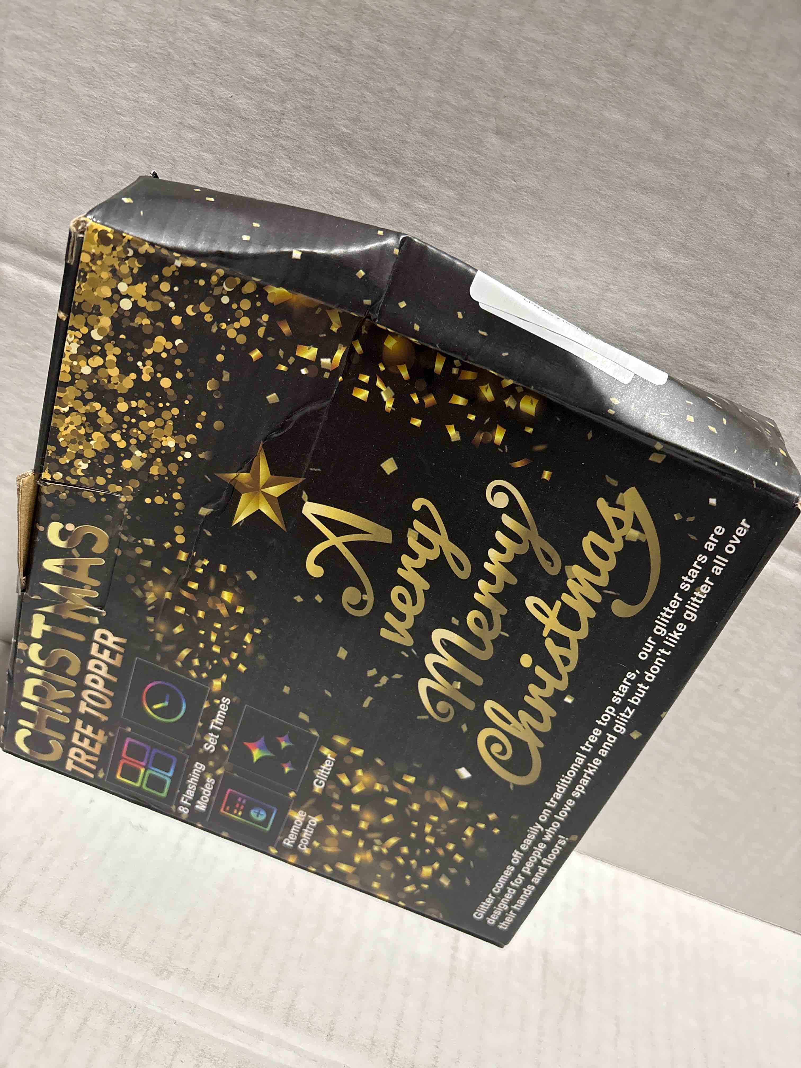 Condition photo showing New/Like New for Red Christmas Tree Star Topper with Lights, 8.5-Inch Light-Up Christmas Tree Topper with Remote Control, 4 Brightness Levels & 8 Light Modes, Faux Mercury Glitter Design with 20 Lights