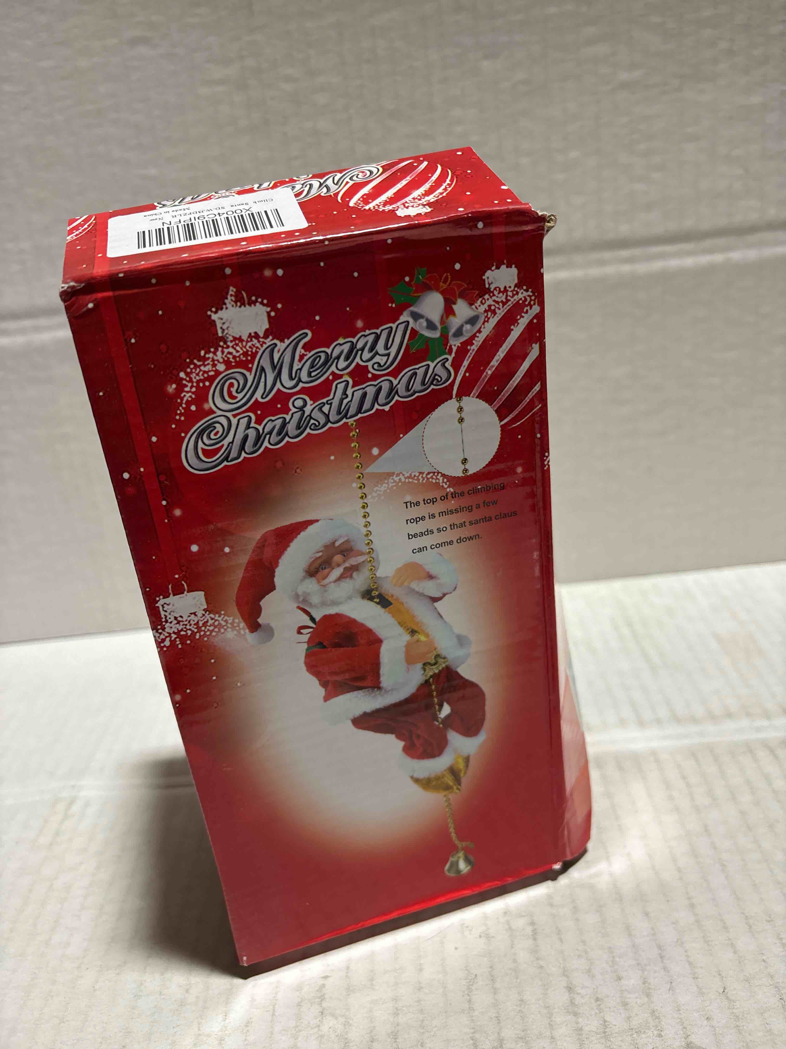 Condition photo showing New/Like New for 2025 Upgraded Climbing Santa with Music, Animated Electric Santa Claus on Rope, Musical Christmas Tree Ornament, Battery Operated Holiday Decoration Gift