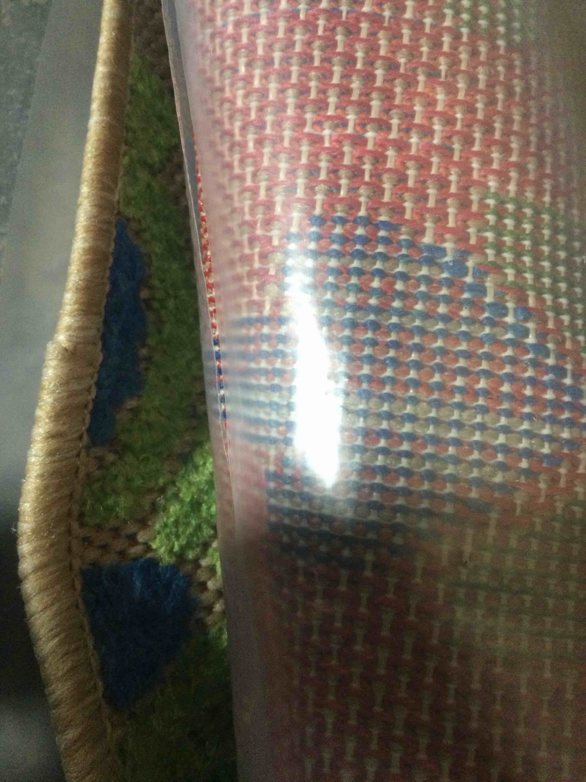 Condition photo showing New/Like New for ultimate innovations 92’ round area rug, blue/green