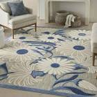nourison 7x10 x 9’10” romantic garden indoor/outdoor high-low rug, blue grey
