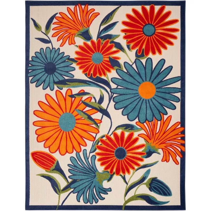nourison 7’10”x 9’x10” Dasiy bouquet indoor/outdoor High-low, multi color 
