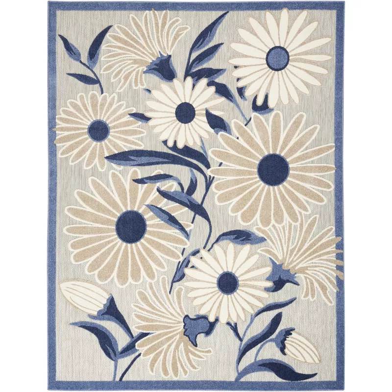 nourison 5’3”x7’ daisy bouquet indoor/outdoor high-low rug, blue grey