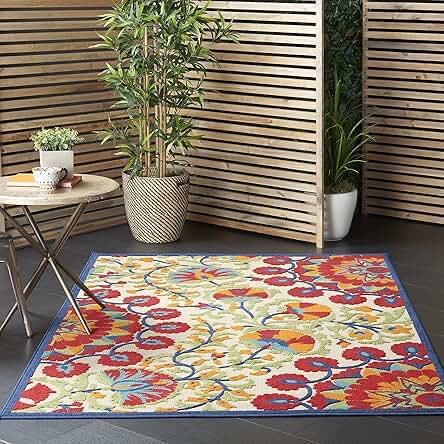 nourison 5’3”x7’ daisy bouquet indoor/outdoor high-low rug, multi