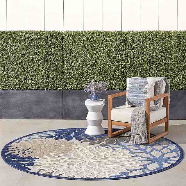 nourison 7βx10β round romantic garden indoor/outdoor high-low rug, blue grey