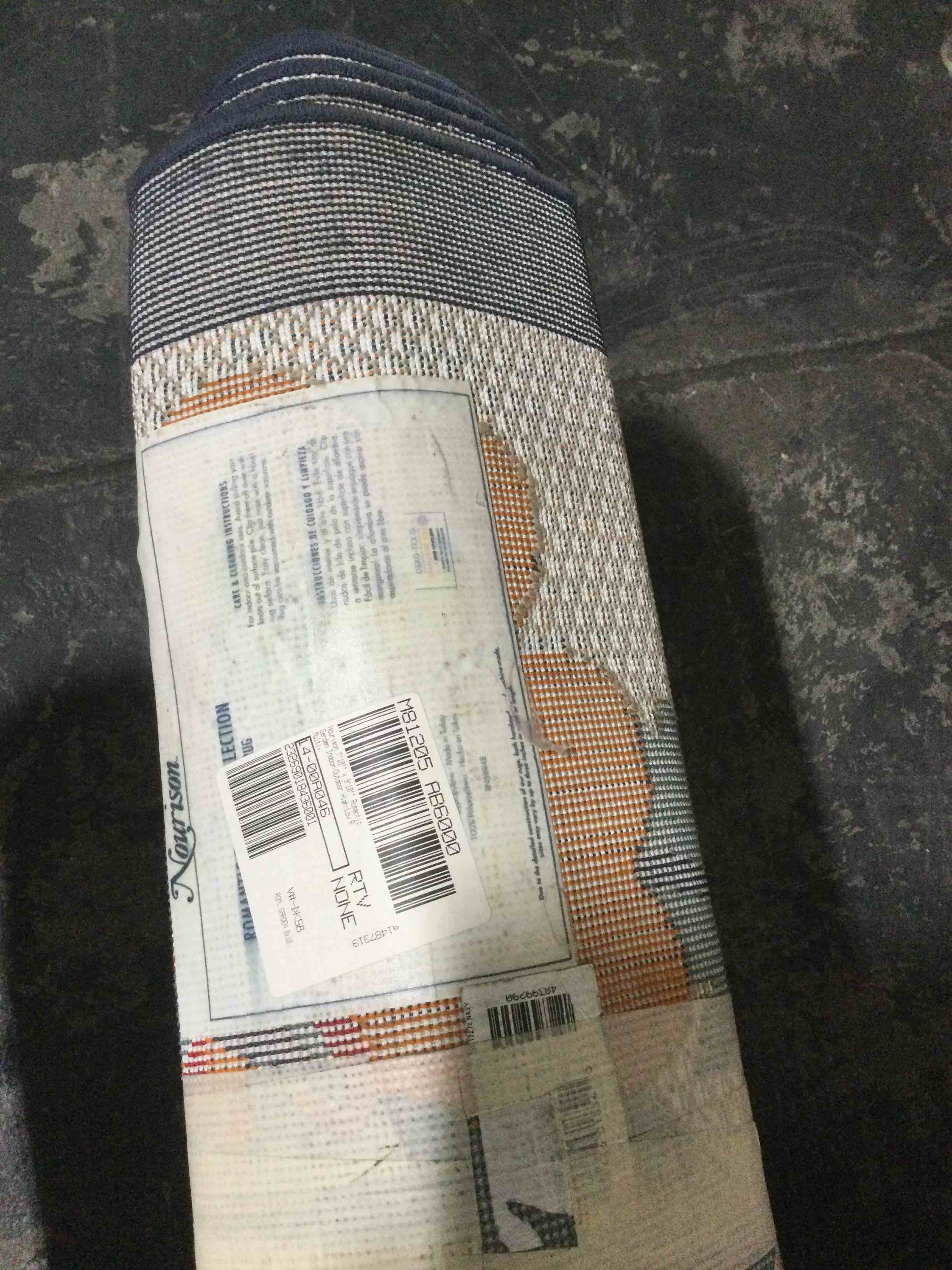 Condition photo showing As Is for nourison 7’10”x9’10” daisy bouquet indoor/outdoor high-low rug, multi 