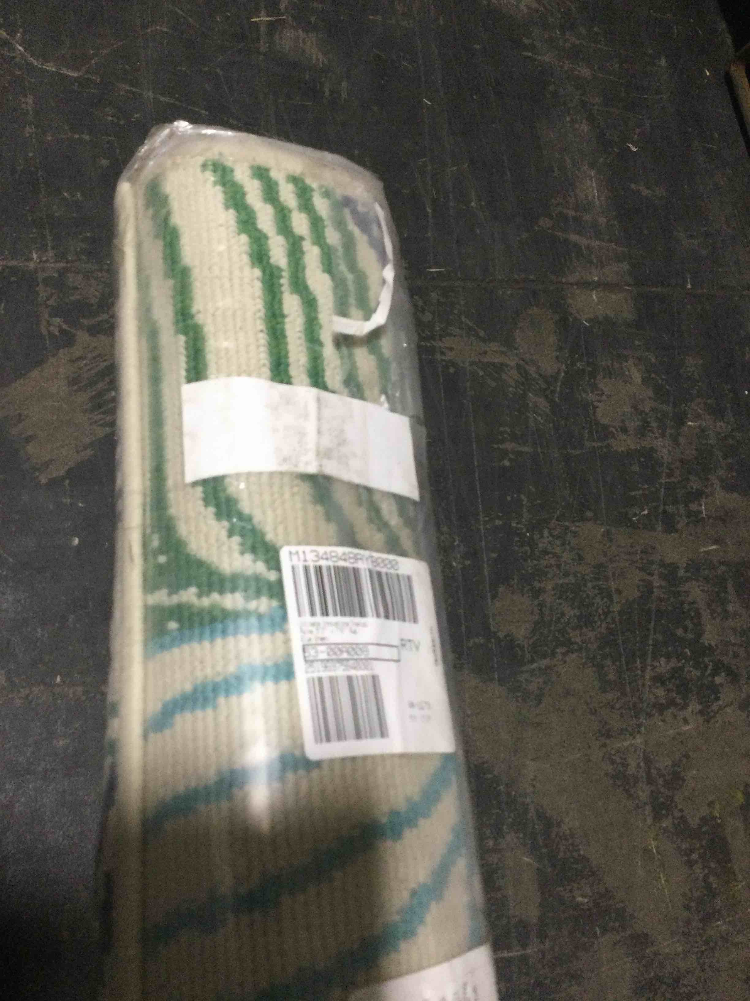 Condition photo showing New/Like New for ultimate innovations tropical palms 5’3”x 7’ in/outdoor rug, blue/green